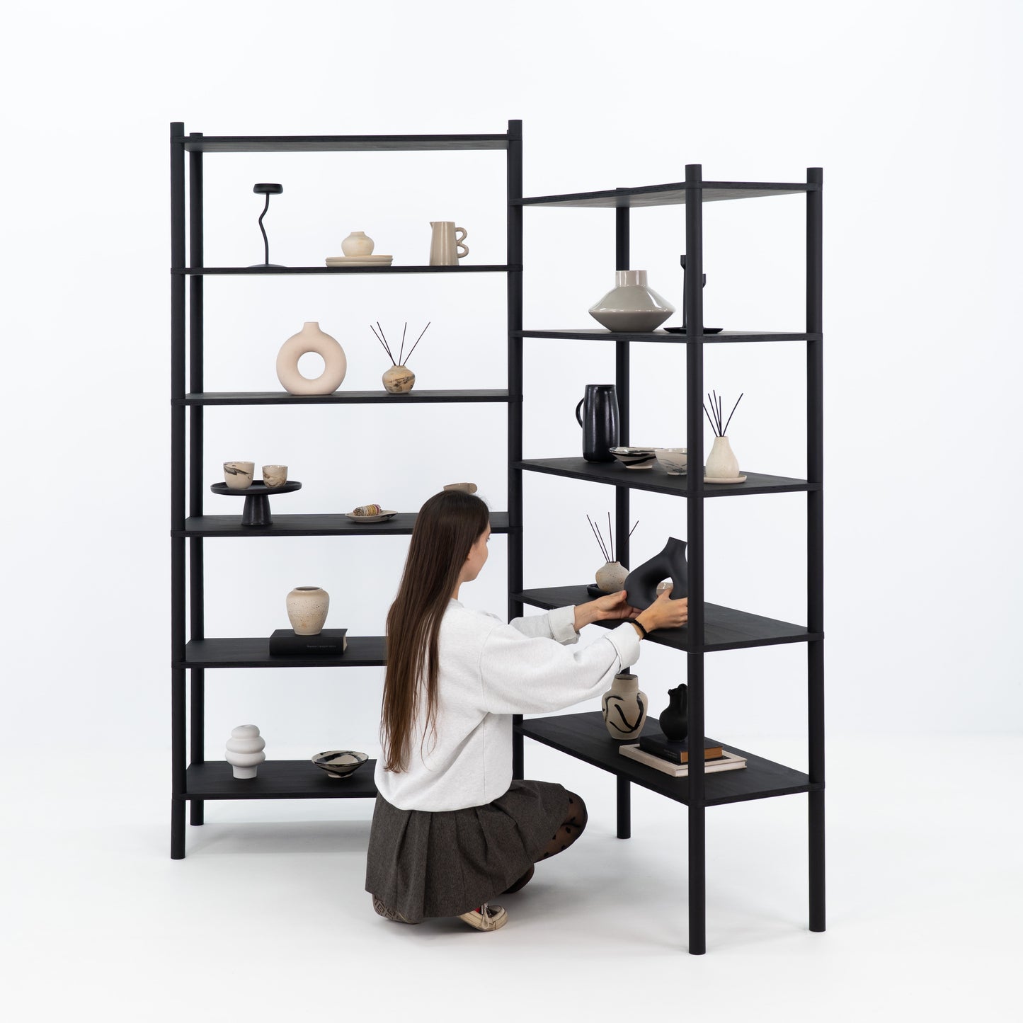 Double shelving unit BS-02-B-BL | black color