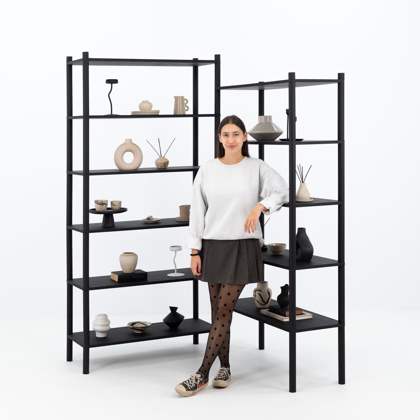 Double shelving unit BS-02-B-BL | black color