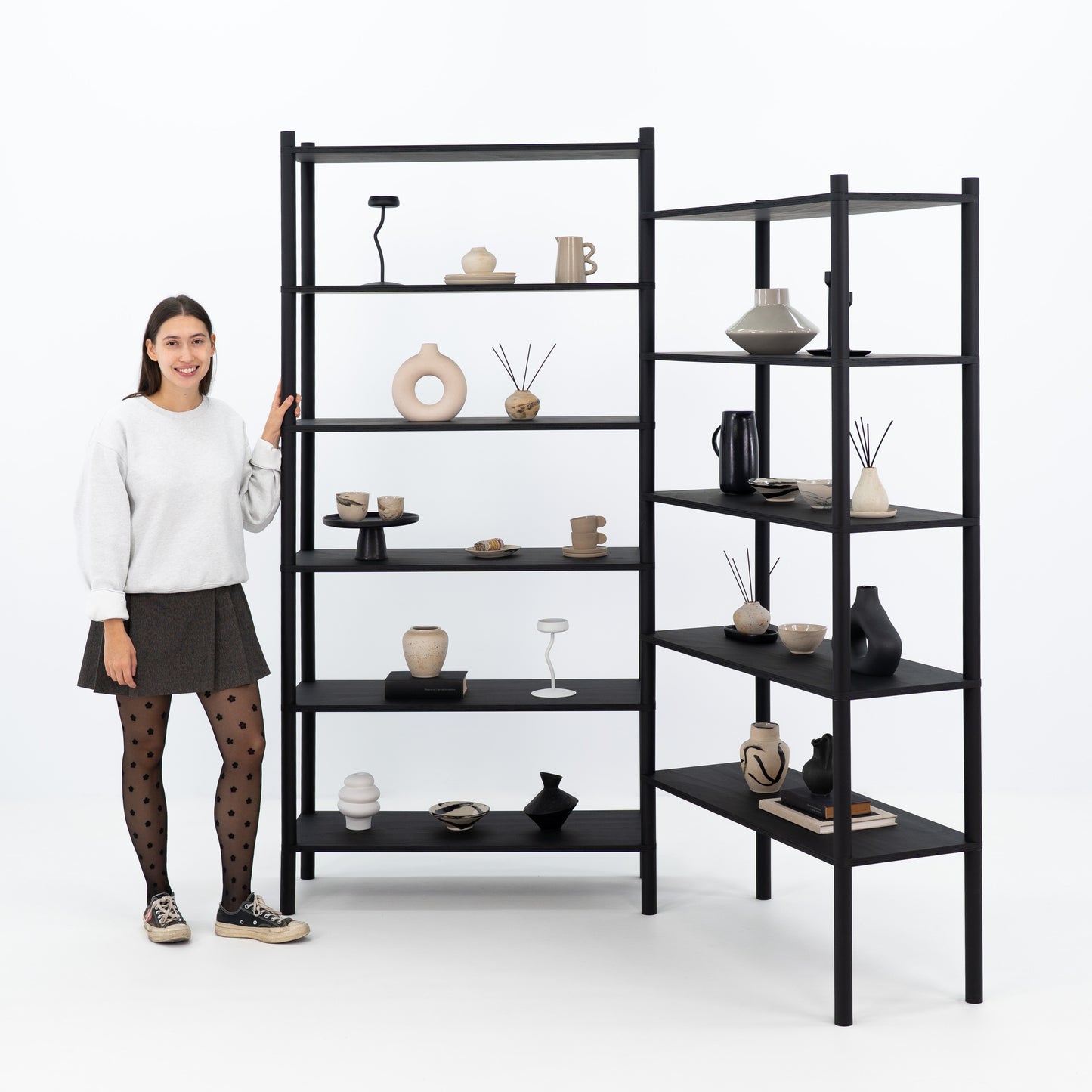 Double shelving unit BS-02-B-BL | black color