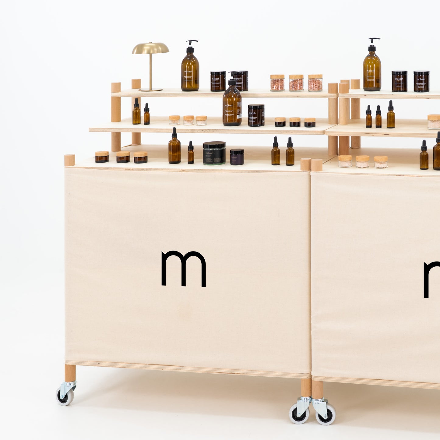 Checkout display counter with cotton fabric suitable for full-surface branding