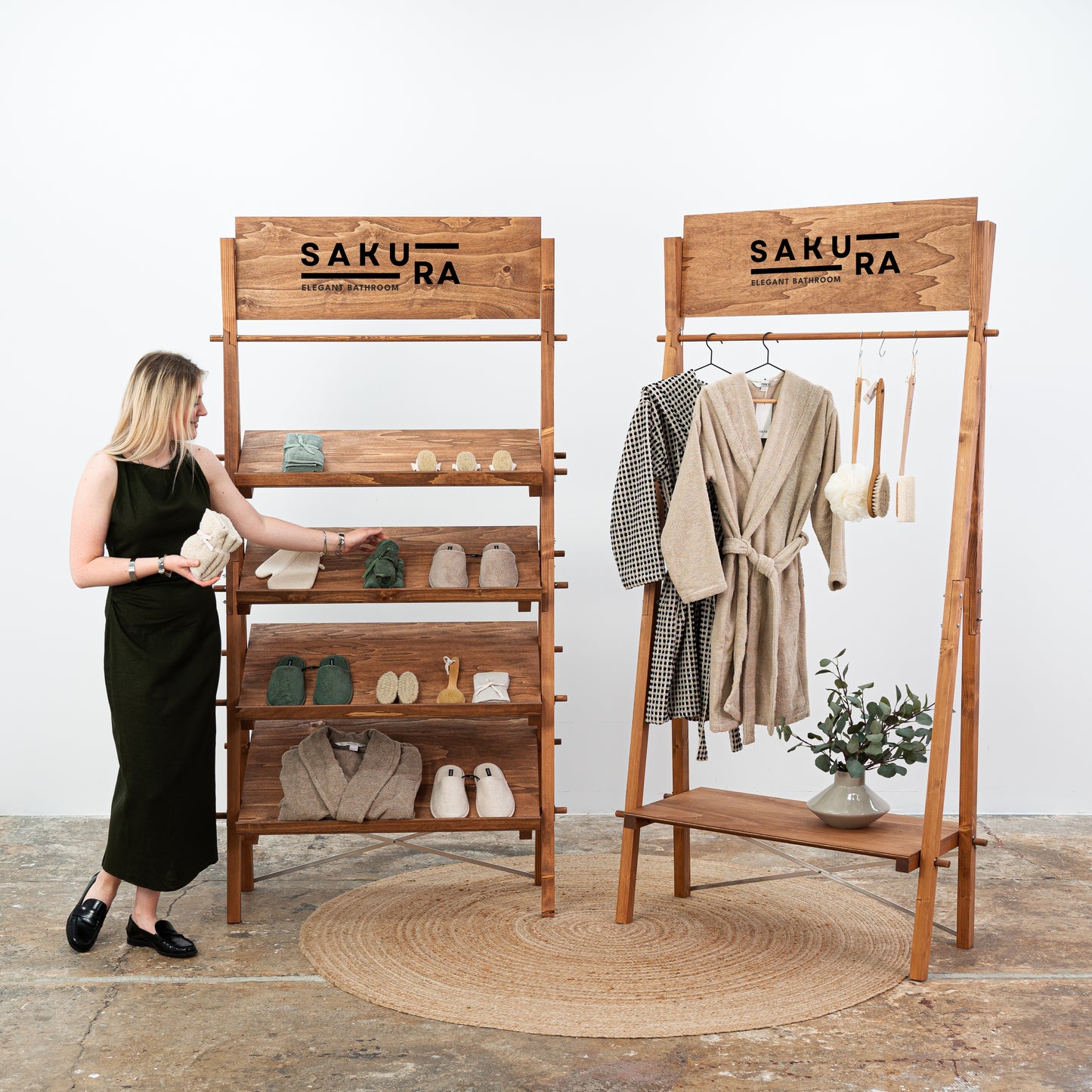 Eco-friendly plywood display set for artisan markets and craft fairs