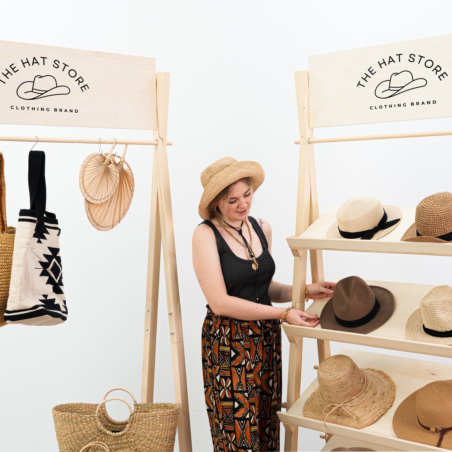 portable natural wooden rack and shelves for handmade product displays