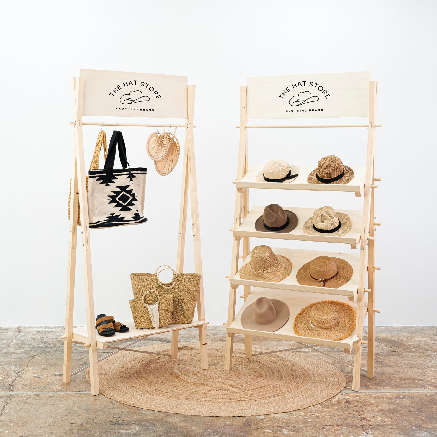 foldable retail display stand in natural finish for vendors and shops