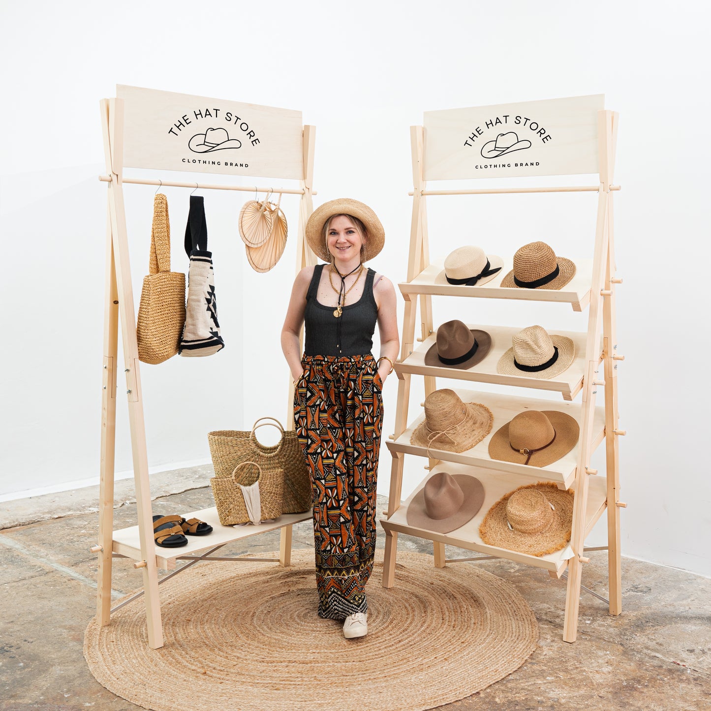 SET Boston natural wooden shelving and rack for pop-up market booth
