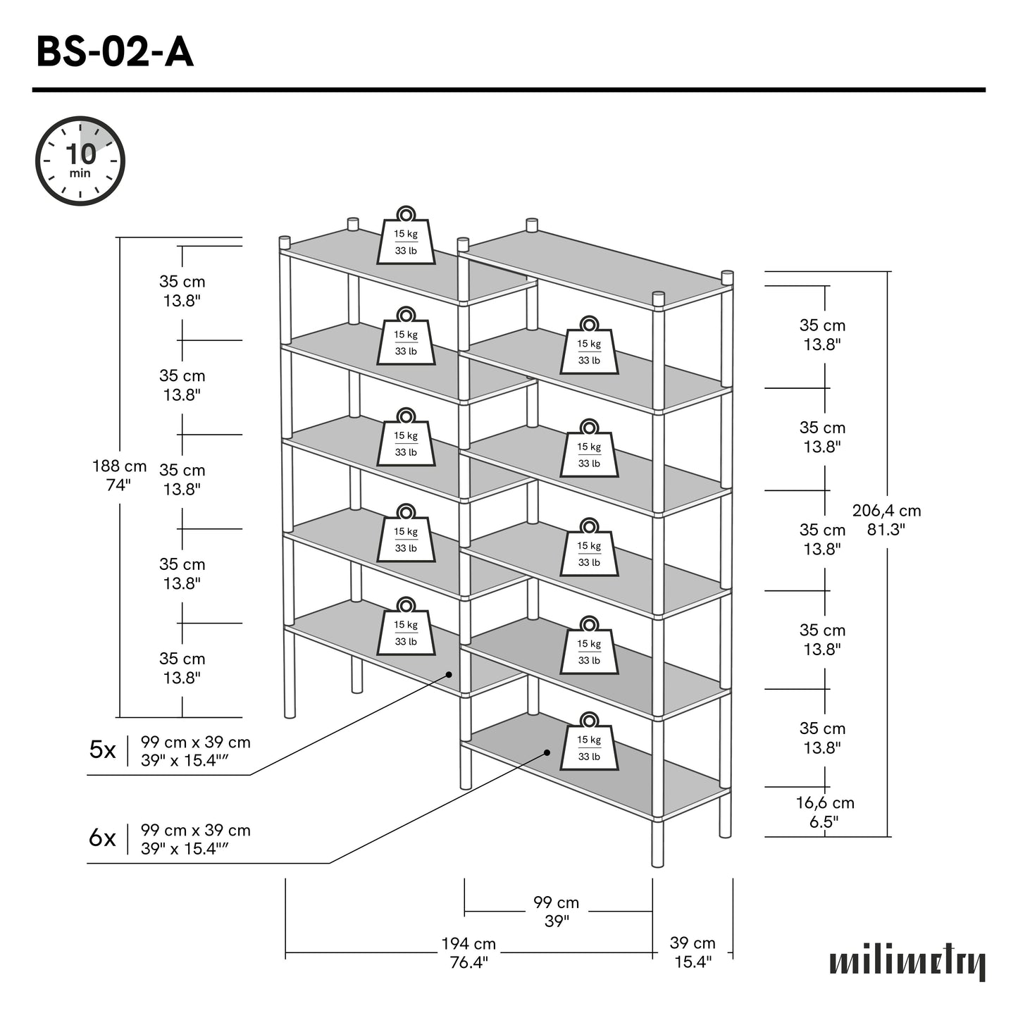 Doppelregal BS-02-A-ML | Wunschfarbe