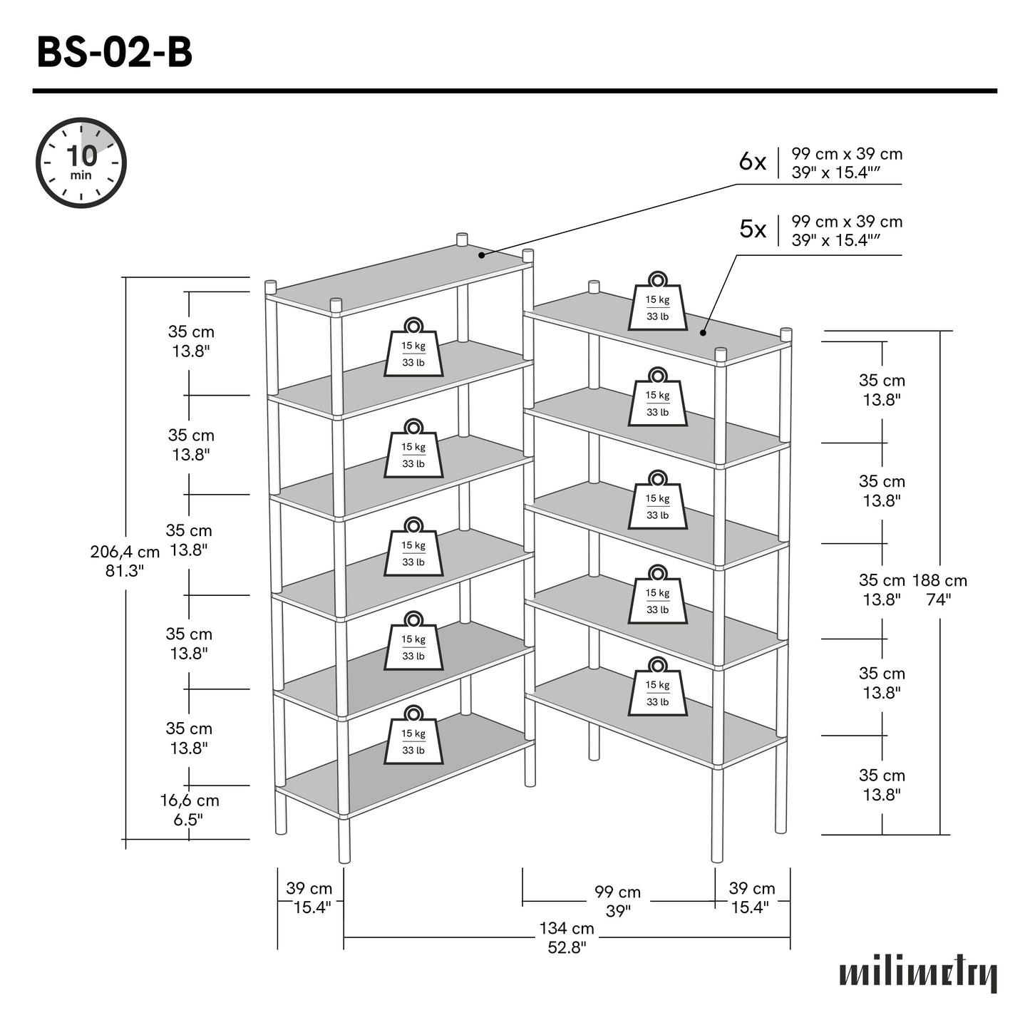 Podwójny regał narożny BS-02-B-ML | kolor RAL/NCS