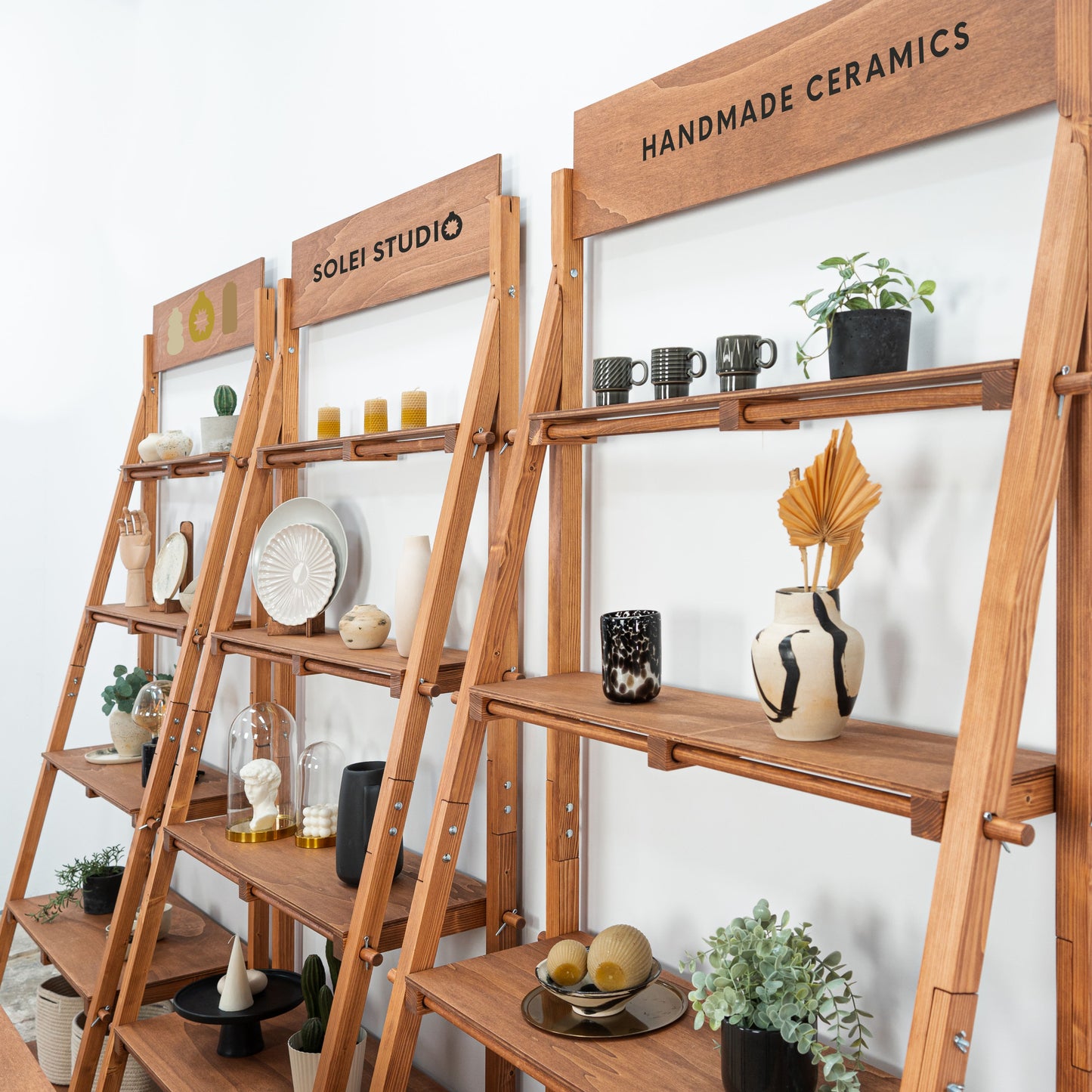 Branded counter and ladder shelves for temporary events