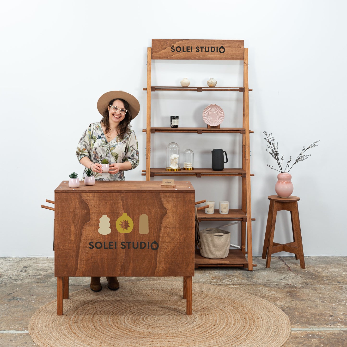 Modular coffee wood display furniture for lifestyle brands