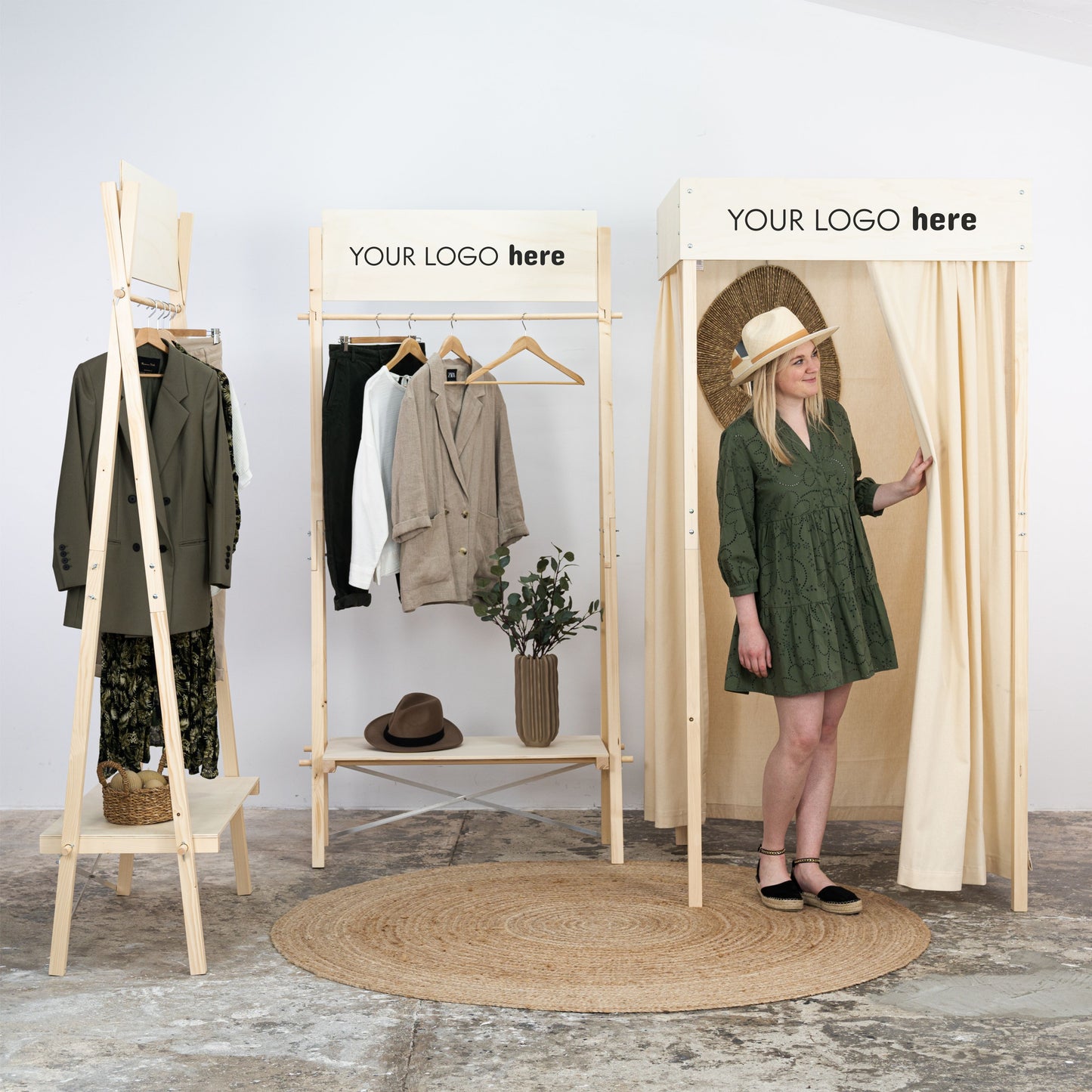 Portable fitting room and clothing rack for market booths
