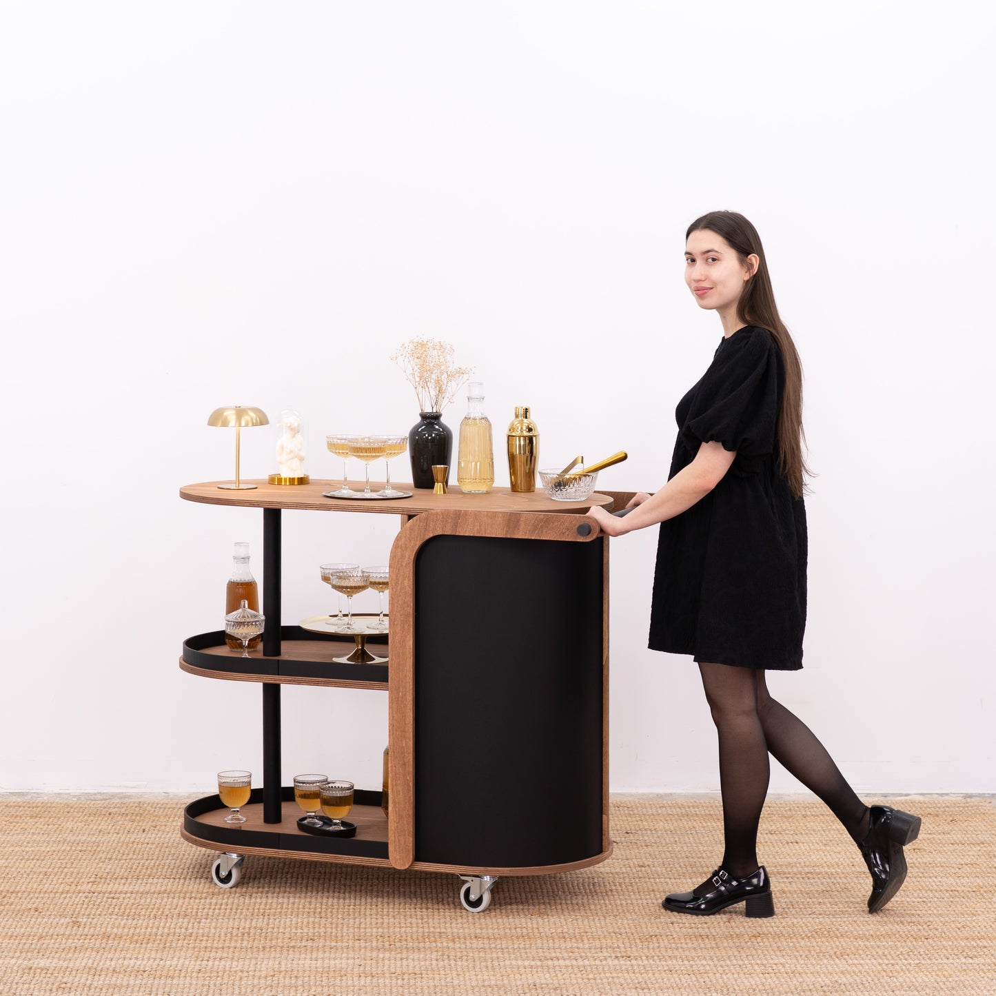 Functional and elegant service cart for luxury hospitality spaces
