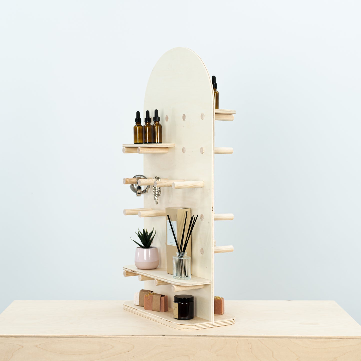VENTE D'ÉCHANTILLONS | Présentoir pliable en bois de vente au détail de panneau perforé de table VAP-03-NT