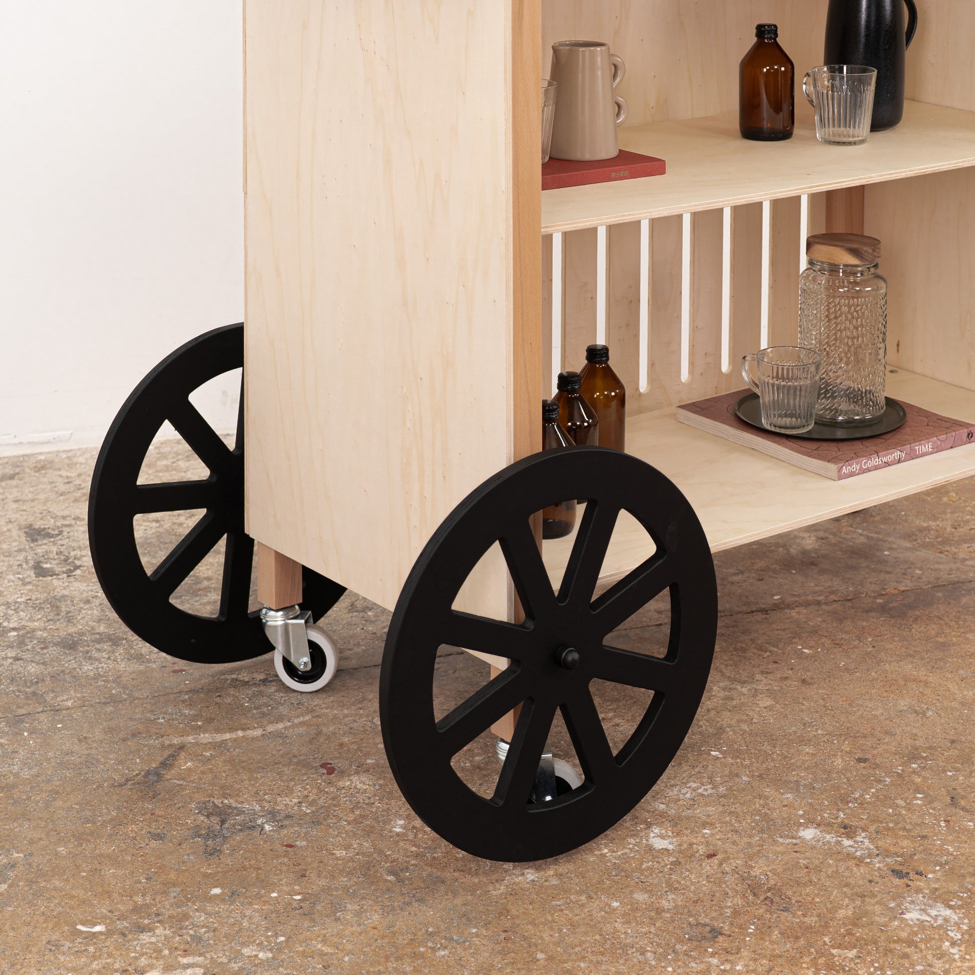 Eco-friendly handcrafted wooden cart with wheels and canopy