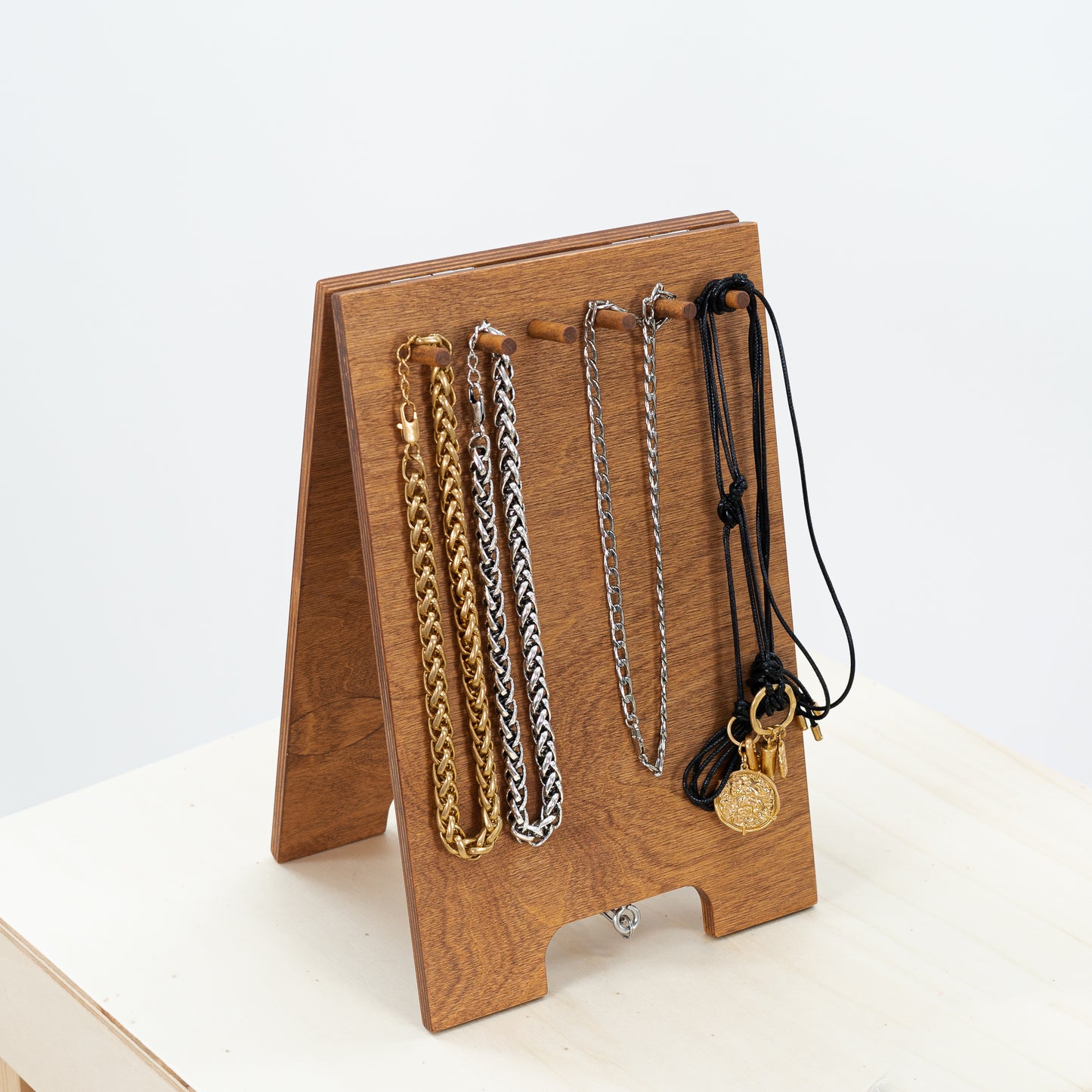 wooden necklace stand for jewelry display at craft fairs