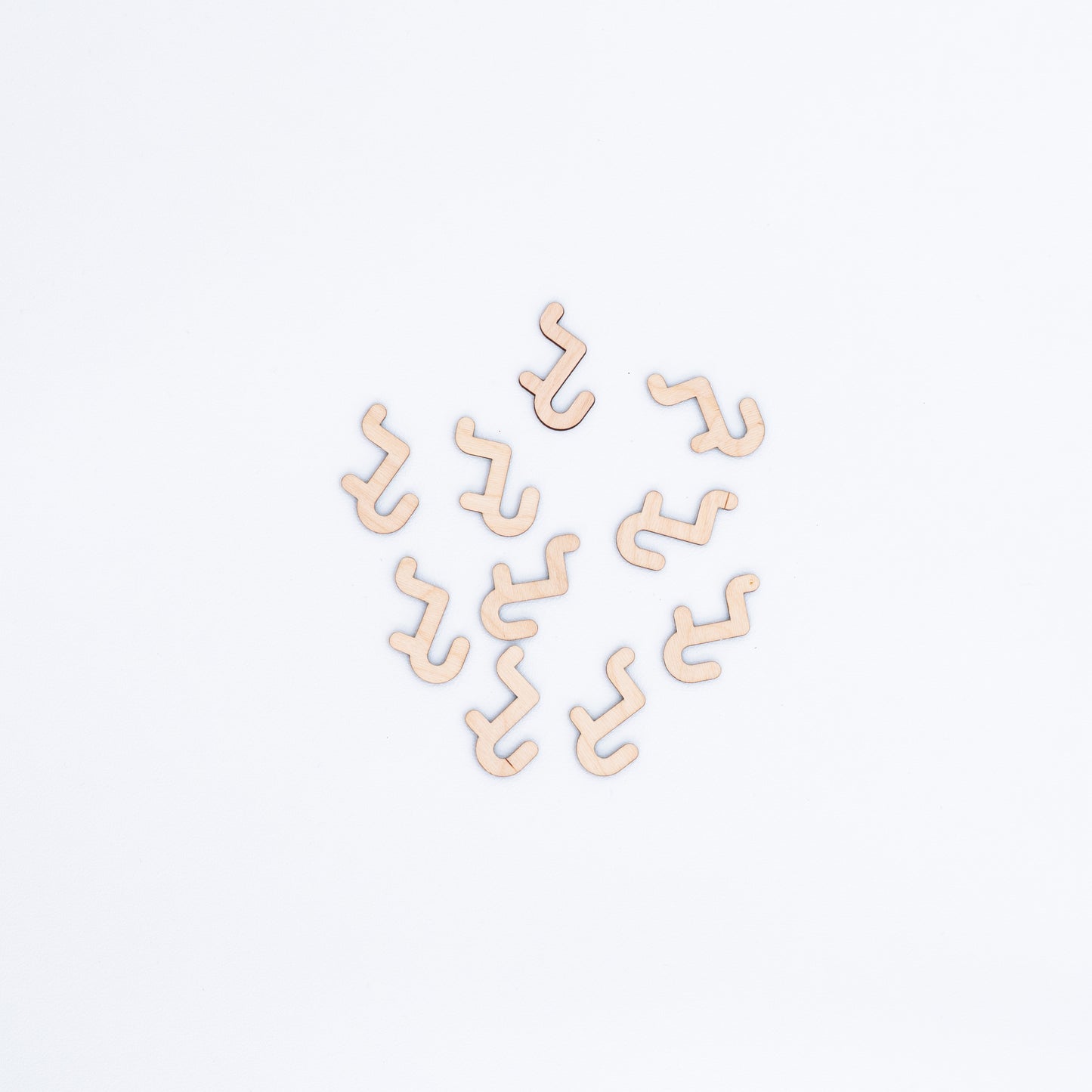 10-pack of short hooks for pegboards, crafted from durable plywood for organizing products at events, markets, and trade shows.