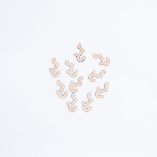 10-pack of short hooks for pegboards, crafted from durable plywood for organizing products at events, markets, and trade shows.