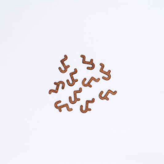 Set of 10 short hooks in Coffe color, designed for pegboards, ideal for displaying accessories and small products in a stylish and organized manner.