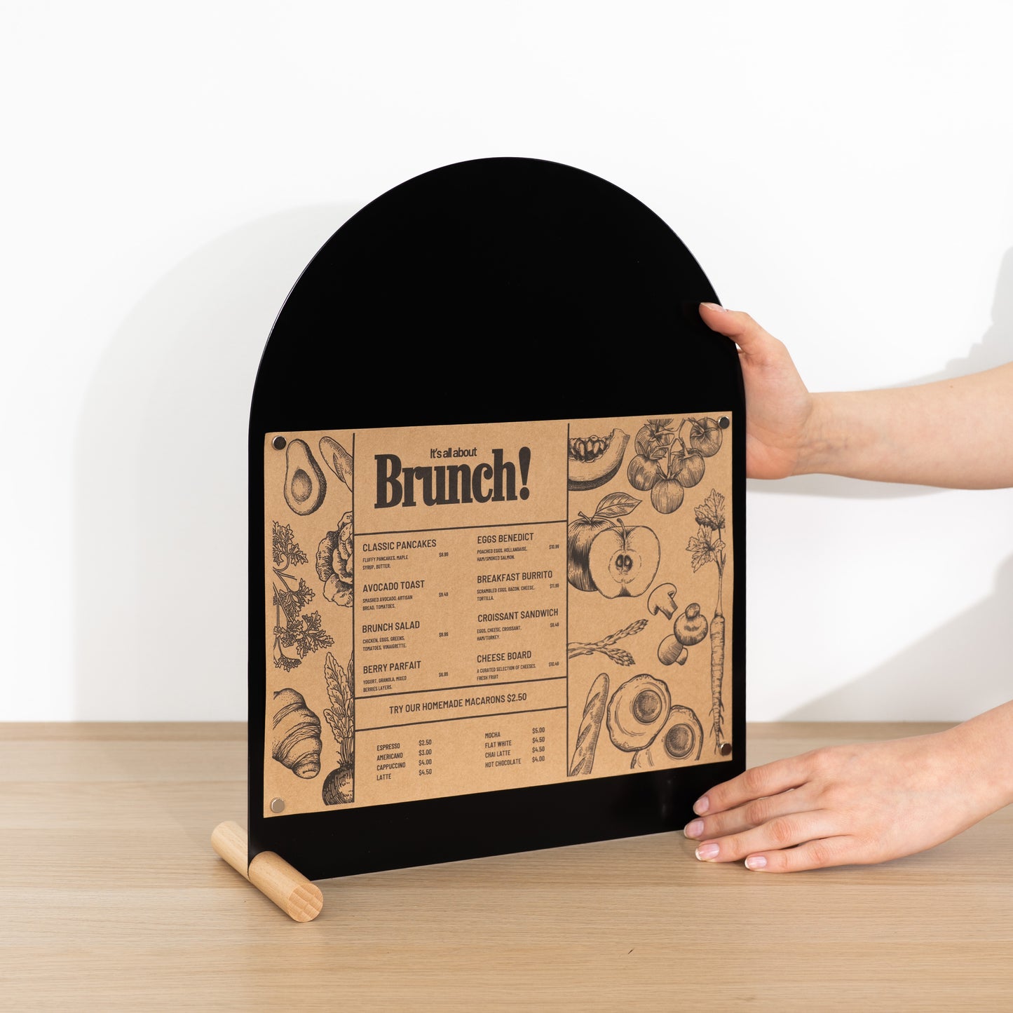 A4 menu sign board with natural wood stand