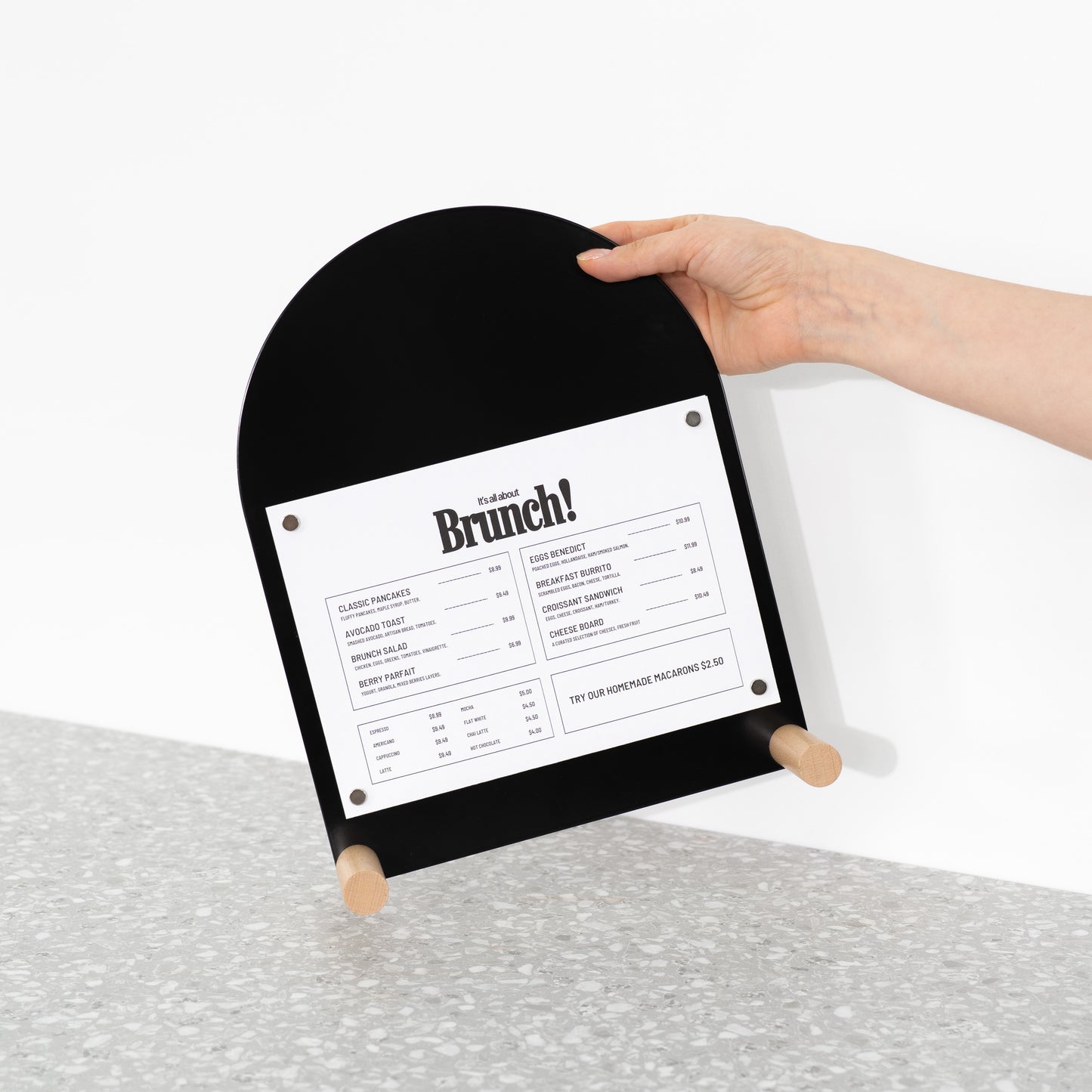 Retail signage boards with black writable surface
