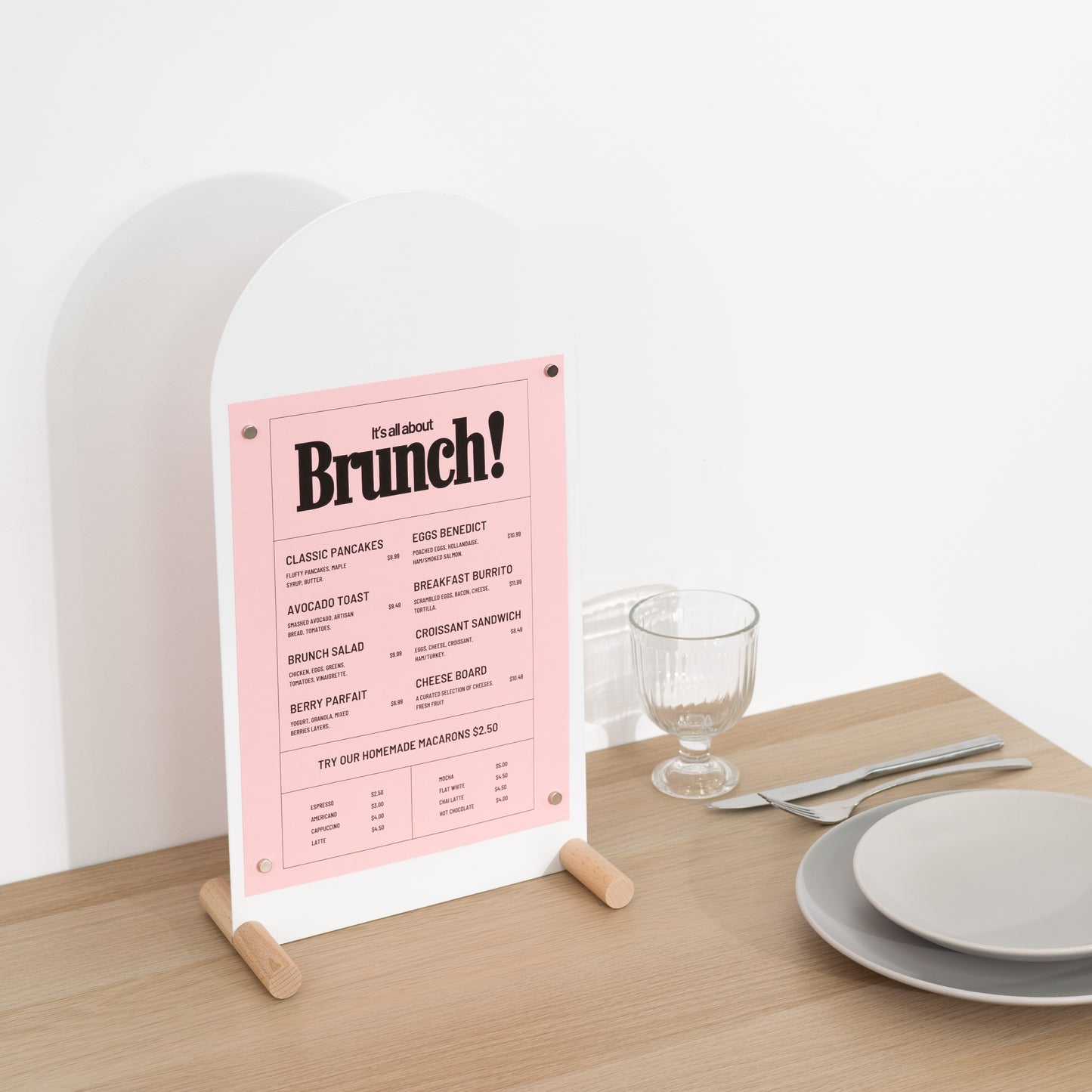 Magnetic sign with wooden supports used for café menu or announcement