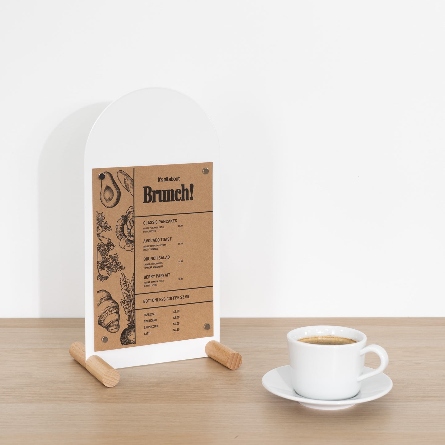 SAP-04-V-WH Vertical Tabletop Sign – White Magnetic Display with Wooden Base