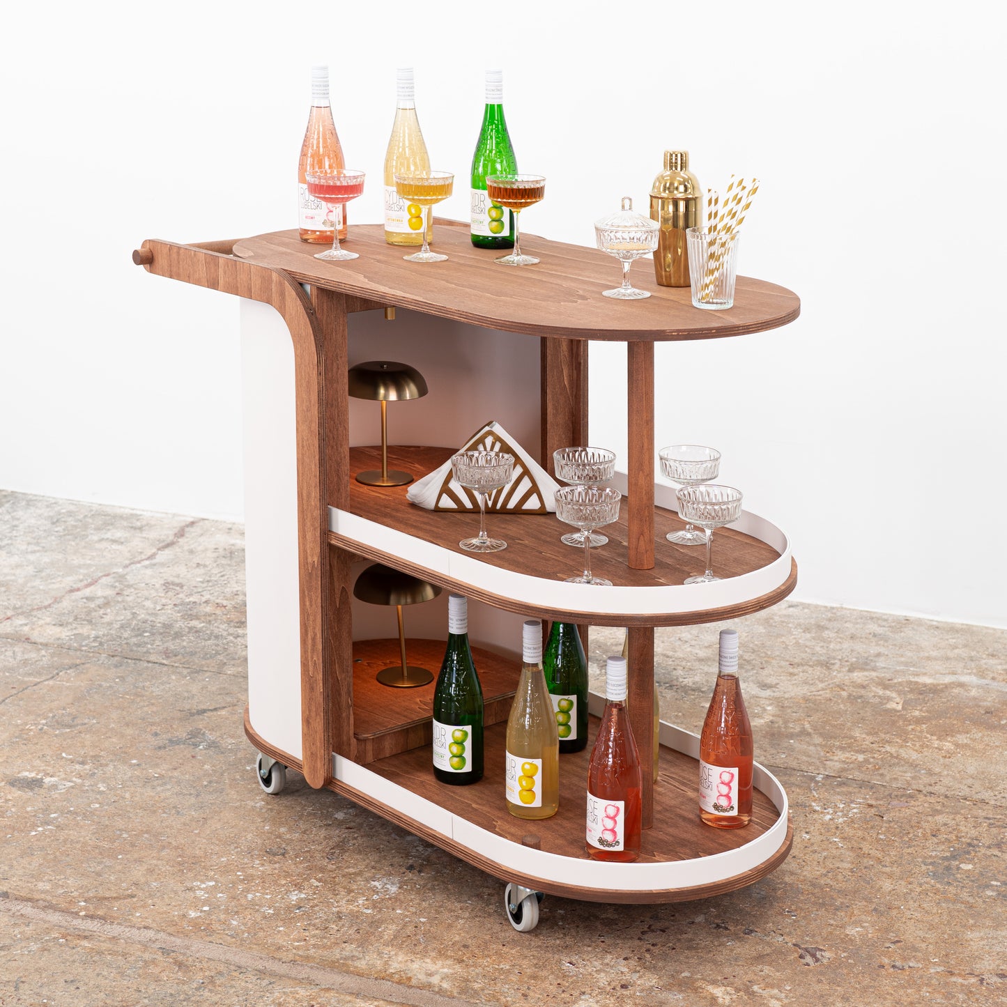 Functional food and drink trolley for corporate events and restaurants