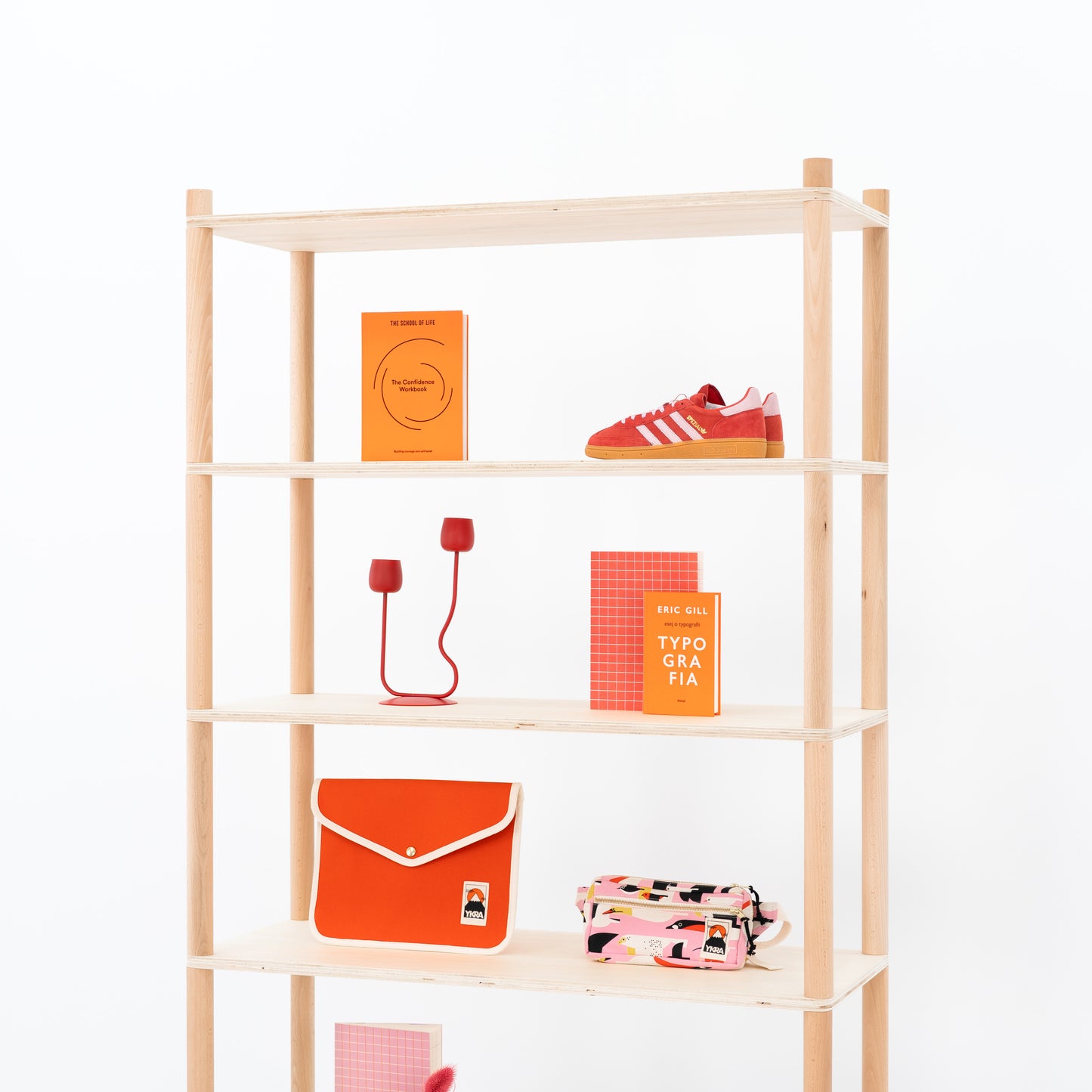 natural finish product display shelving