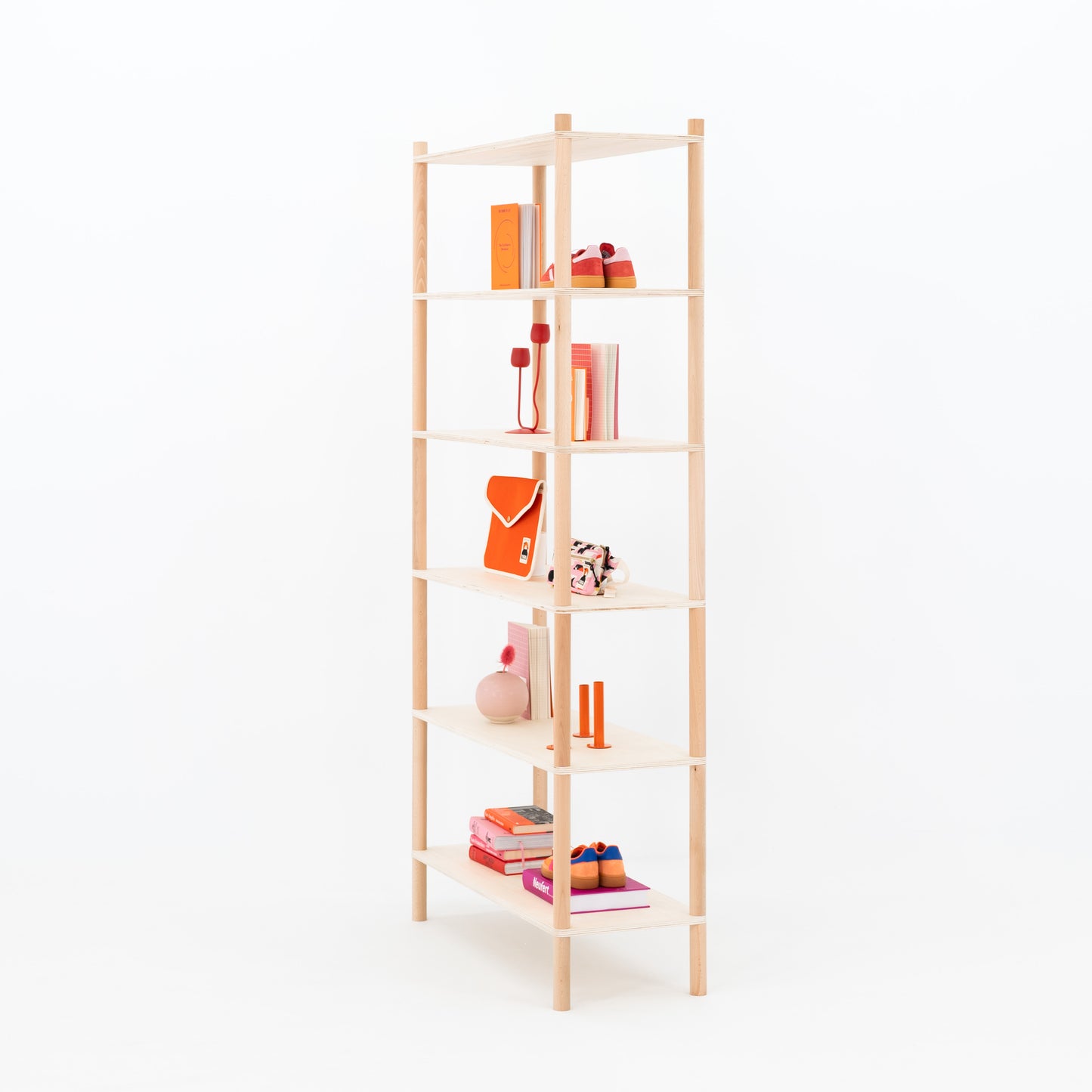 trade show booth wooden shelving unit