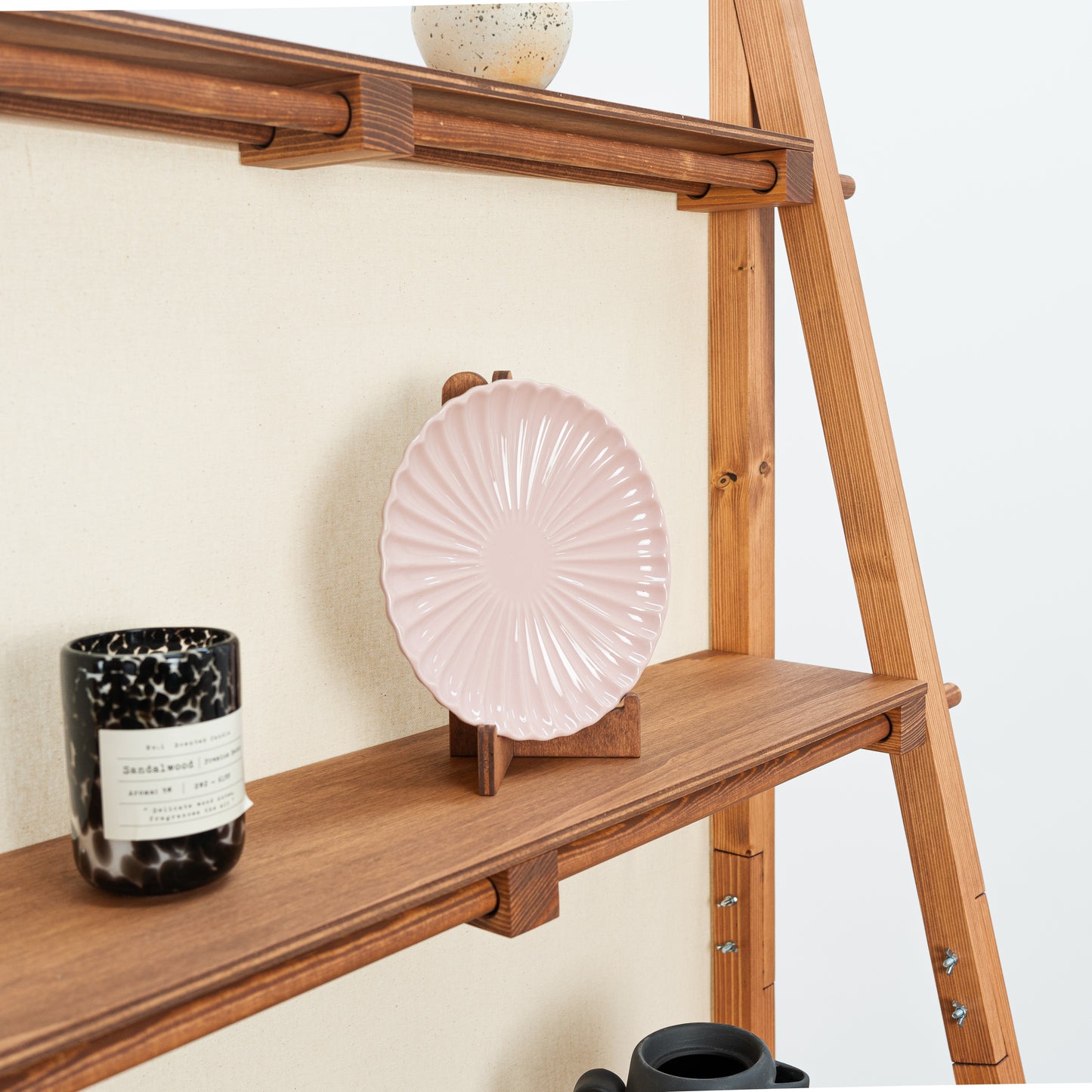 Rustic coffee-brown portable shelf unit for sustainable product displays