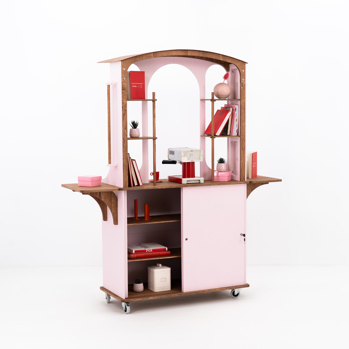 Display cart with side tables at trade show