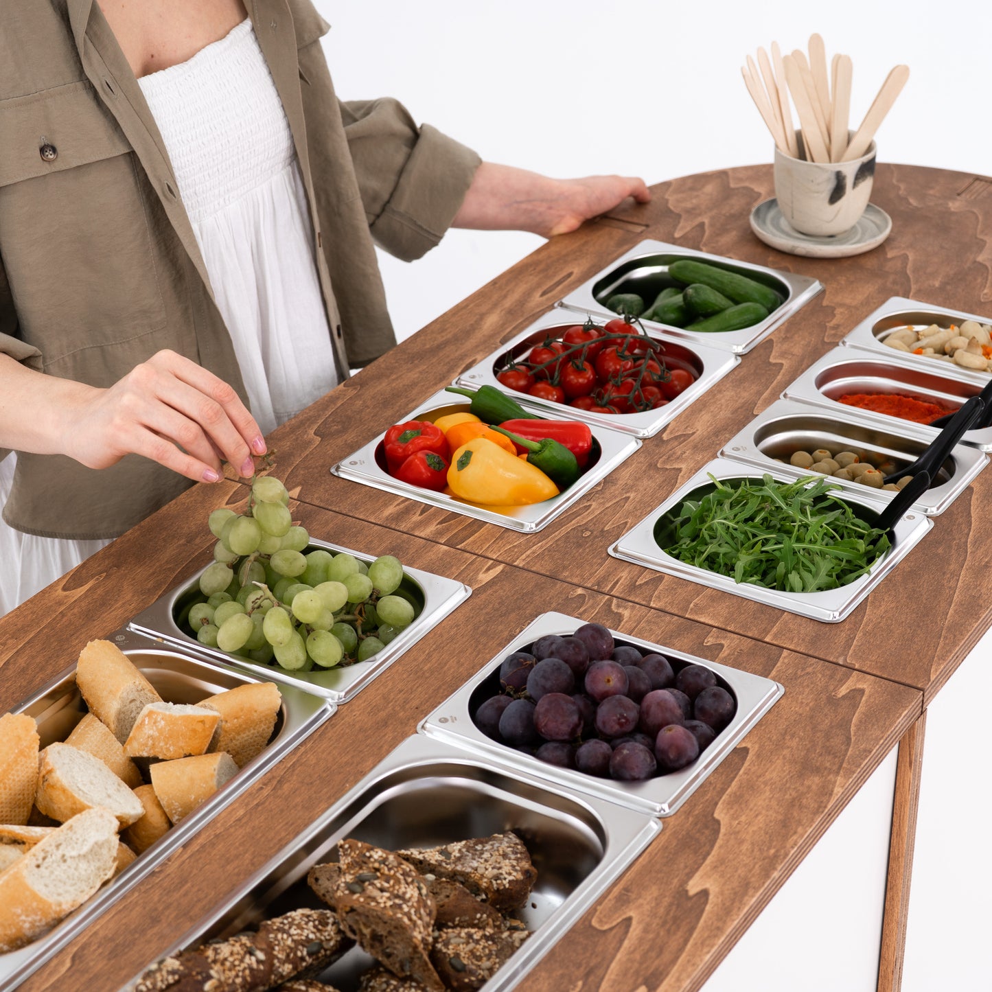 Event cart for serving charcuterie, cocktails or appetizers