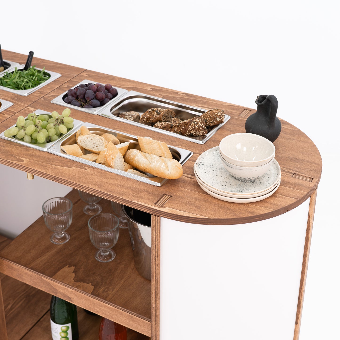 Wooden catering cart for food & drink service at outdoor events