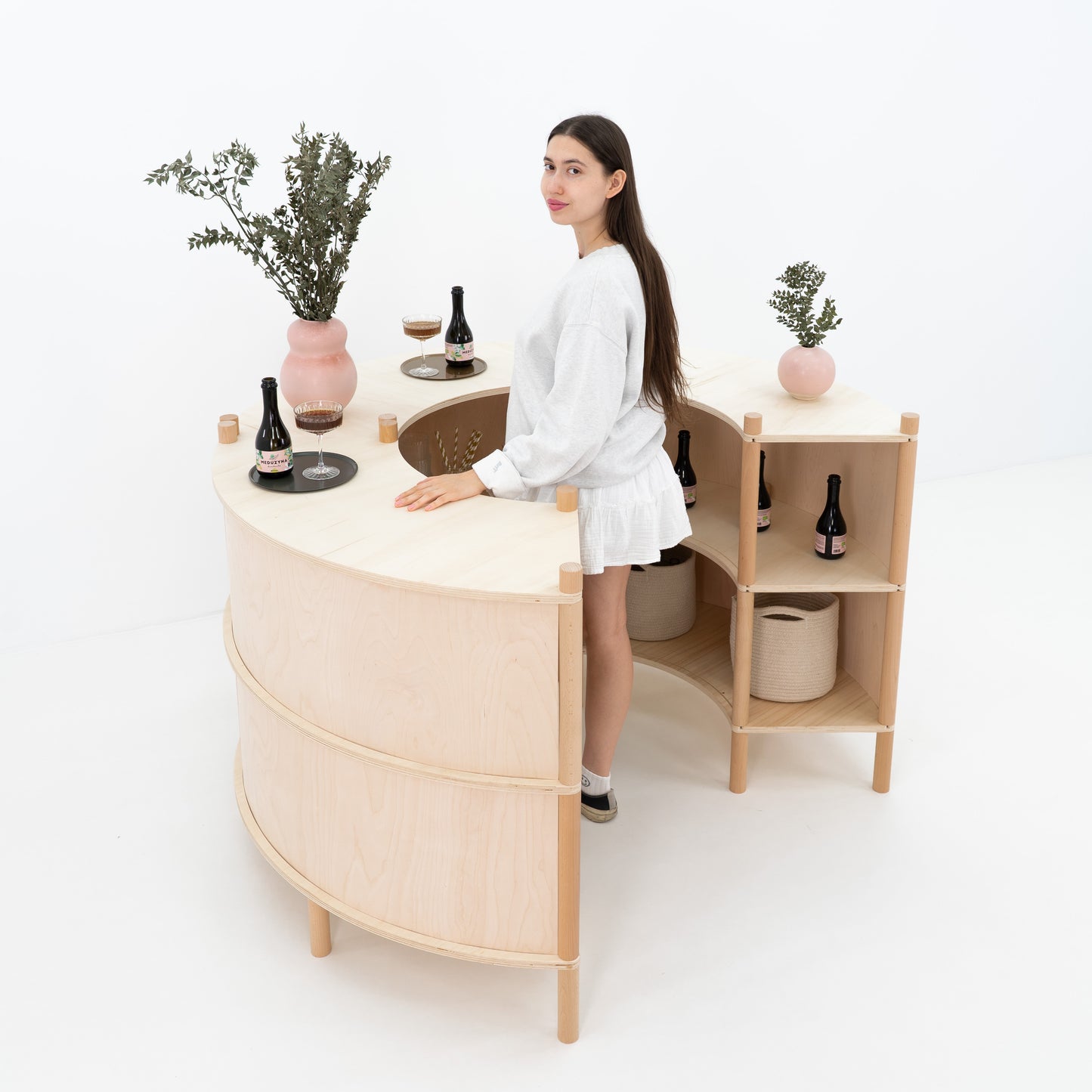 Marumori Curved Checkout Counter Bundle | natural color