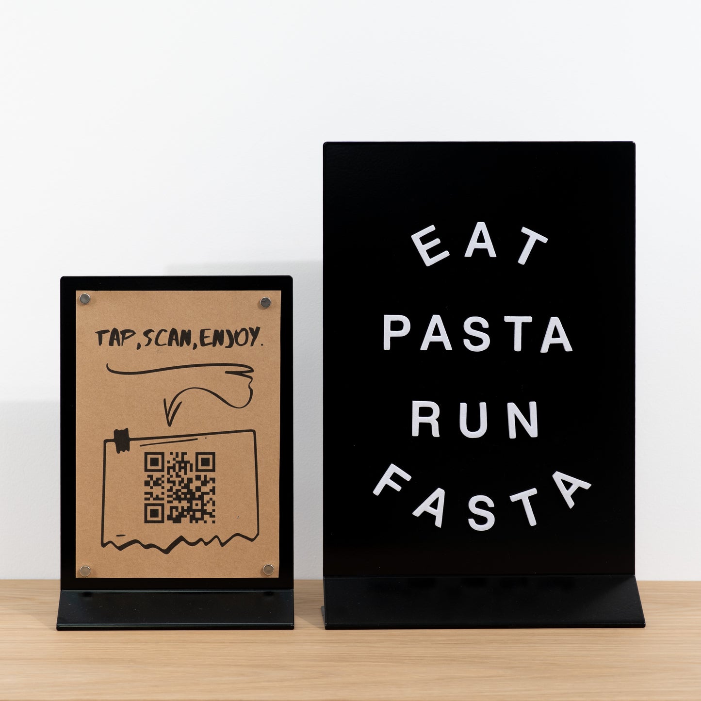 Portable black rectangular sign for trade shows and pop-up shops