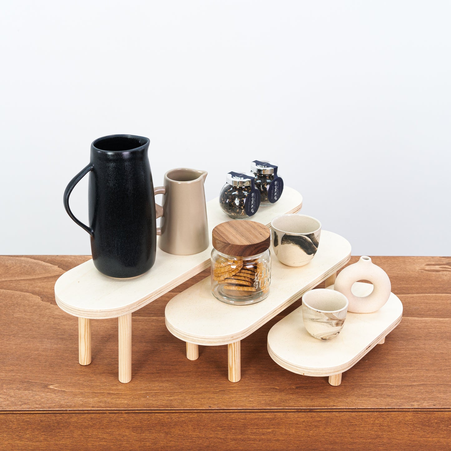 Eco-friendly wooden risers perfect for retail and market booths