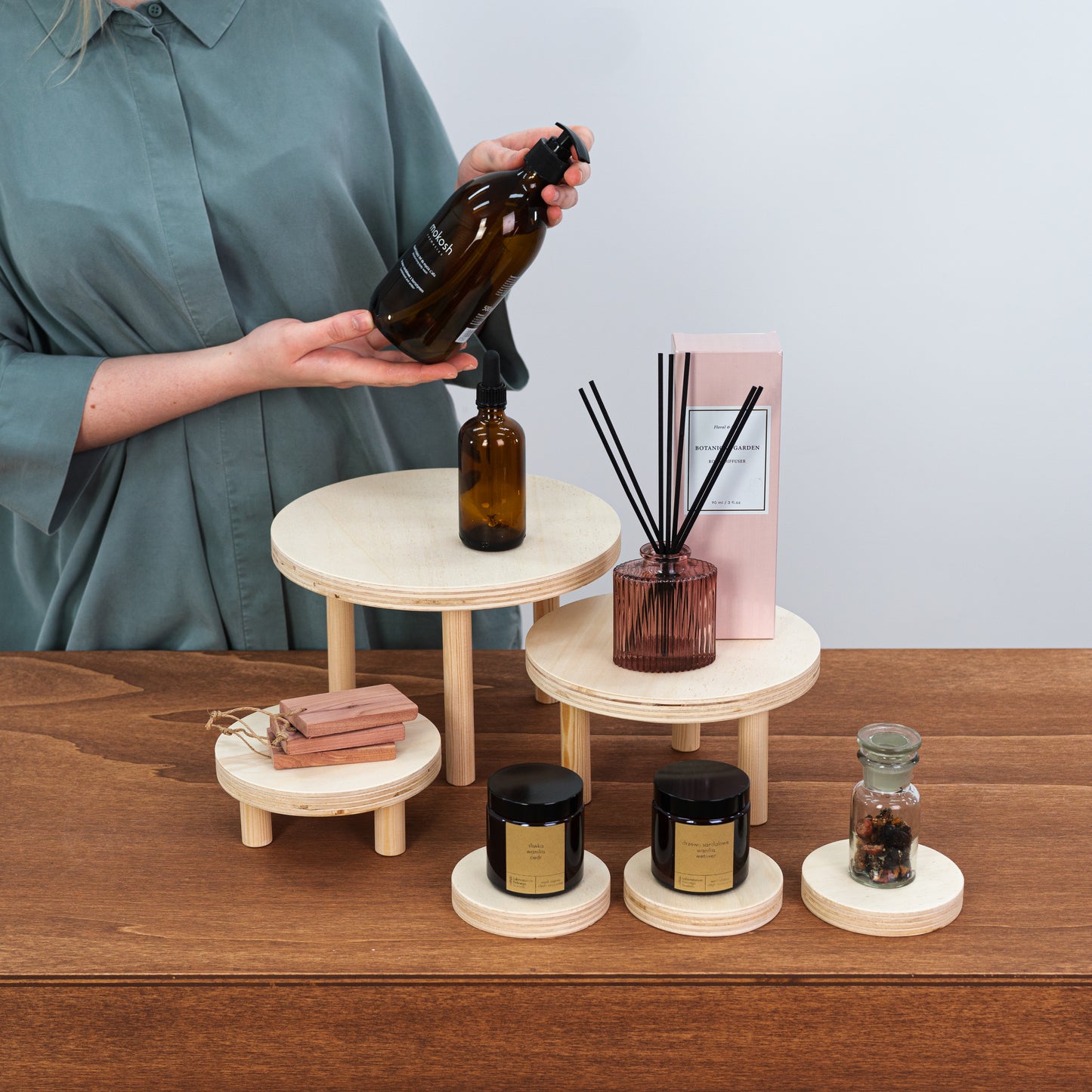 foldable wooden riser set for craft fairs and pop-up events
