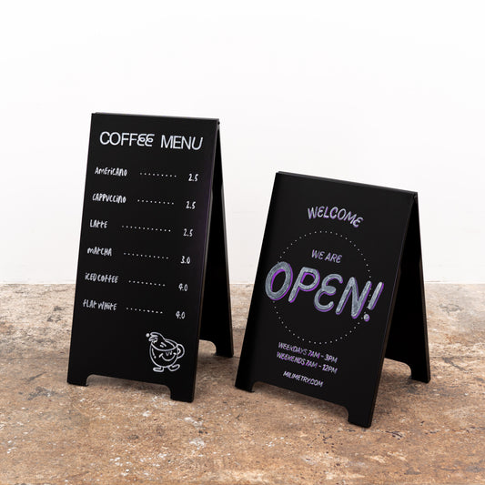 black metal sandwich board A-frame sign for businesses