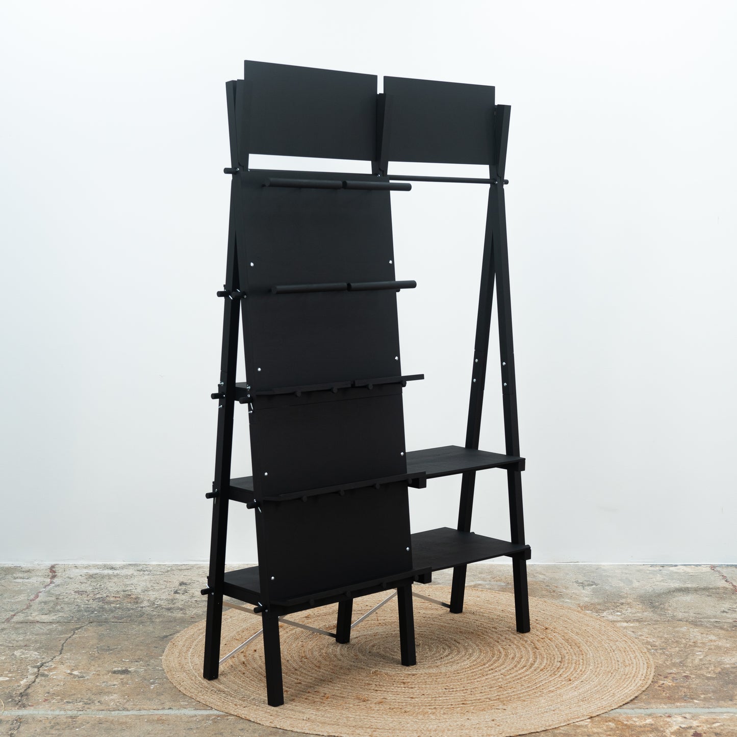 Unité double portative VPR-01-BL | étagère panneau perforé et tringle à vêtements | boutique éphémère