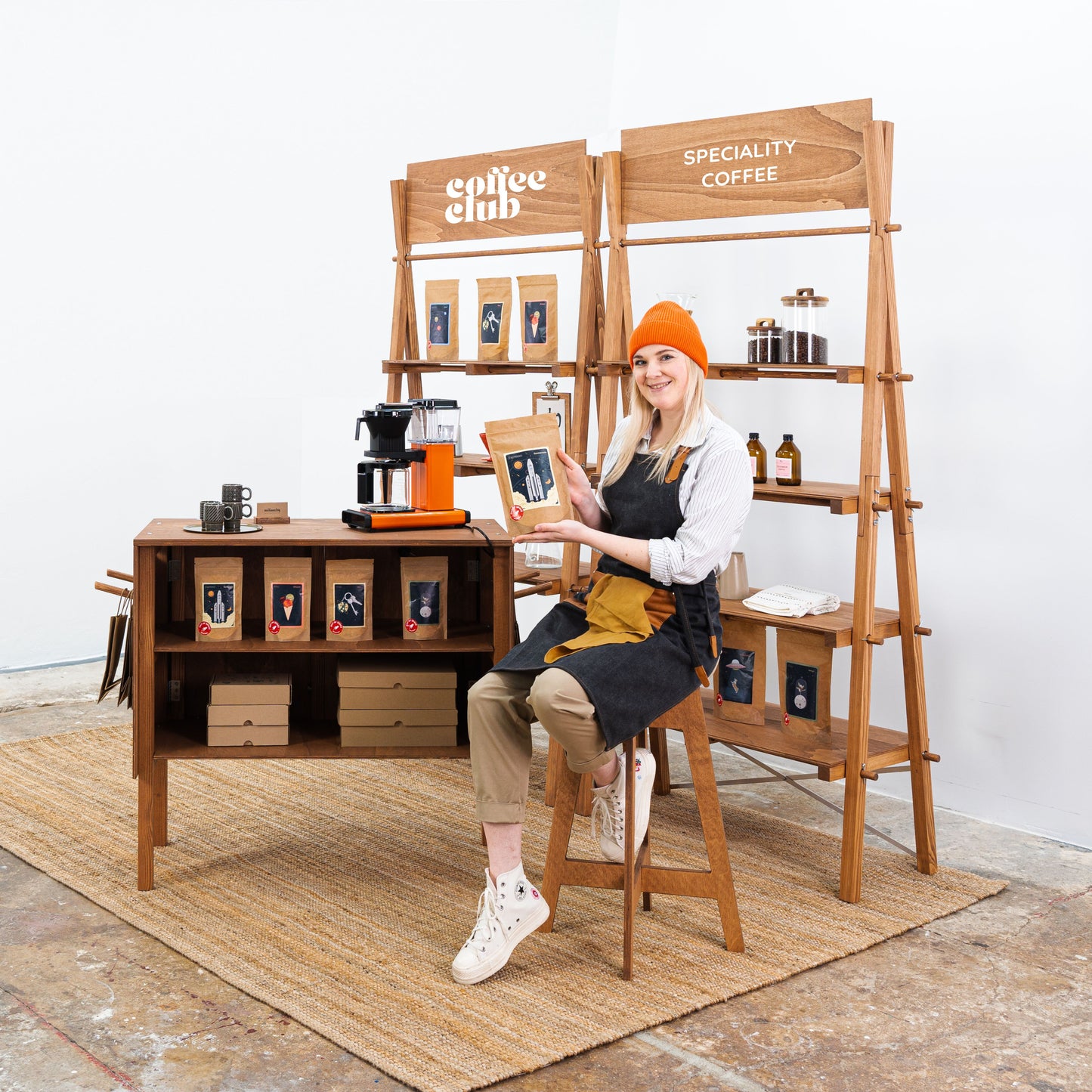 Coffee finish retail counter with storage
