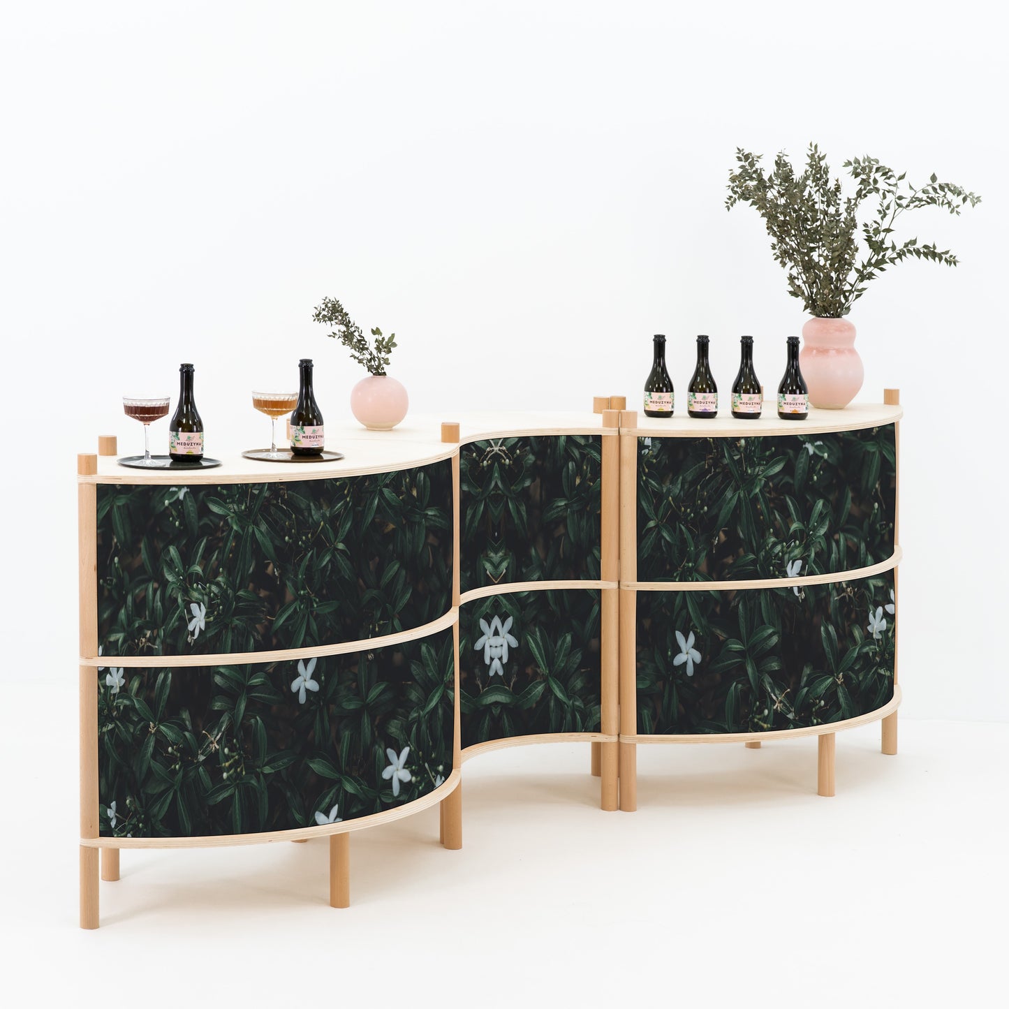 quick tool-free assembly of wave-shaped bambuk checkout counter set