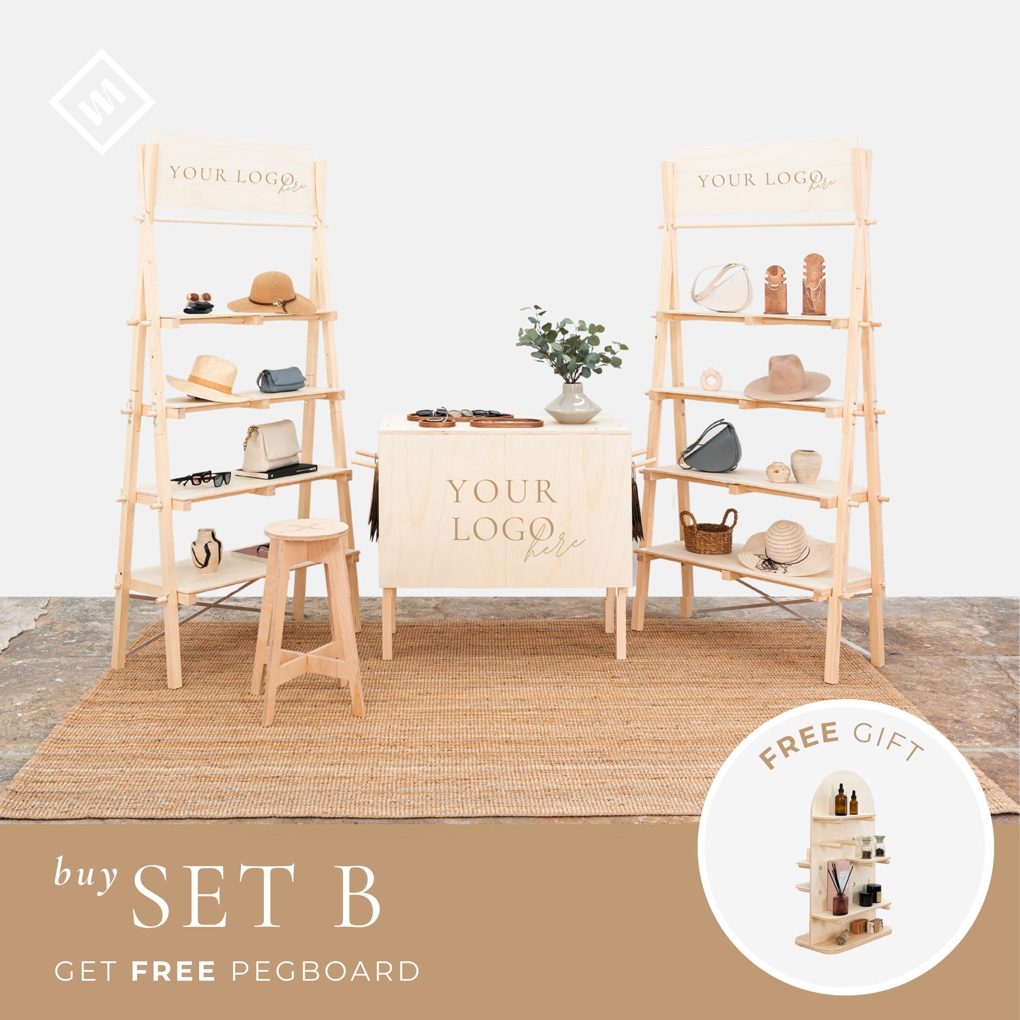 SET Dublin: Market fair portable display set | Vendor display | Shelving unit, check-out station and stool