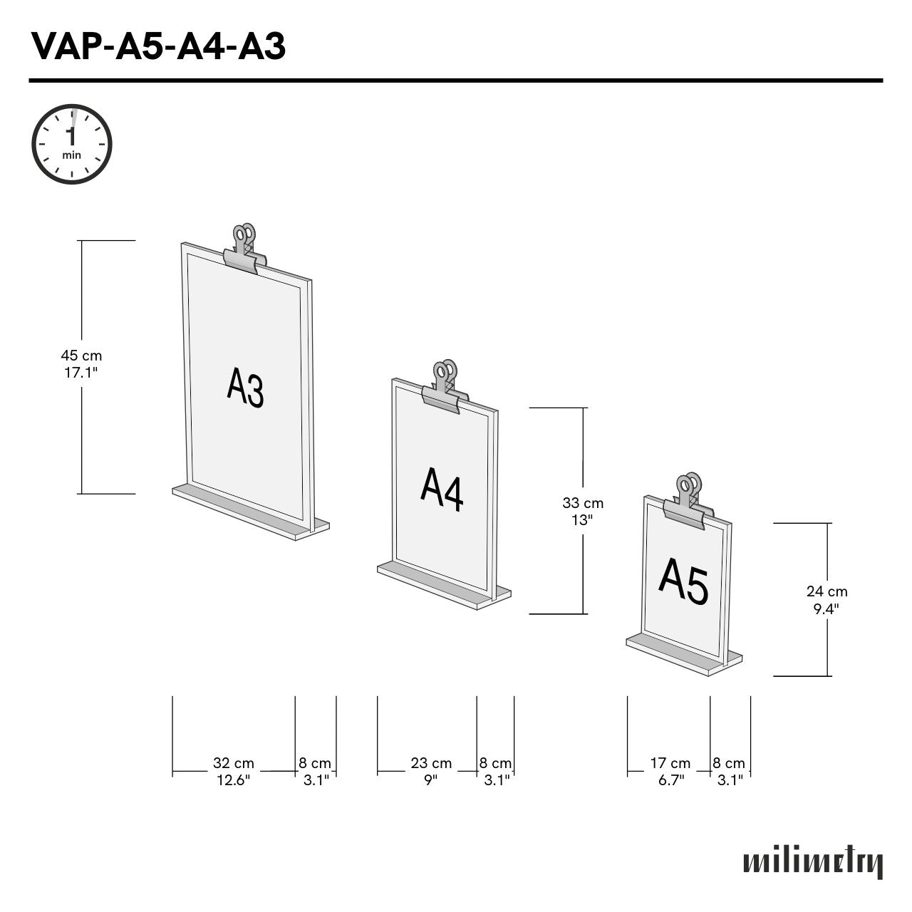 Ensemble de presse-papiers en bois VAP-A5-A4-A3-NT | couleur naturelle