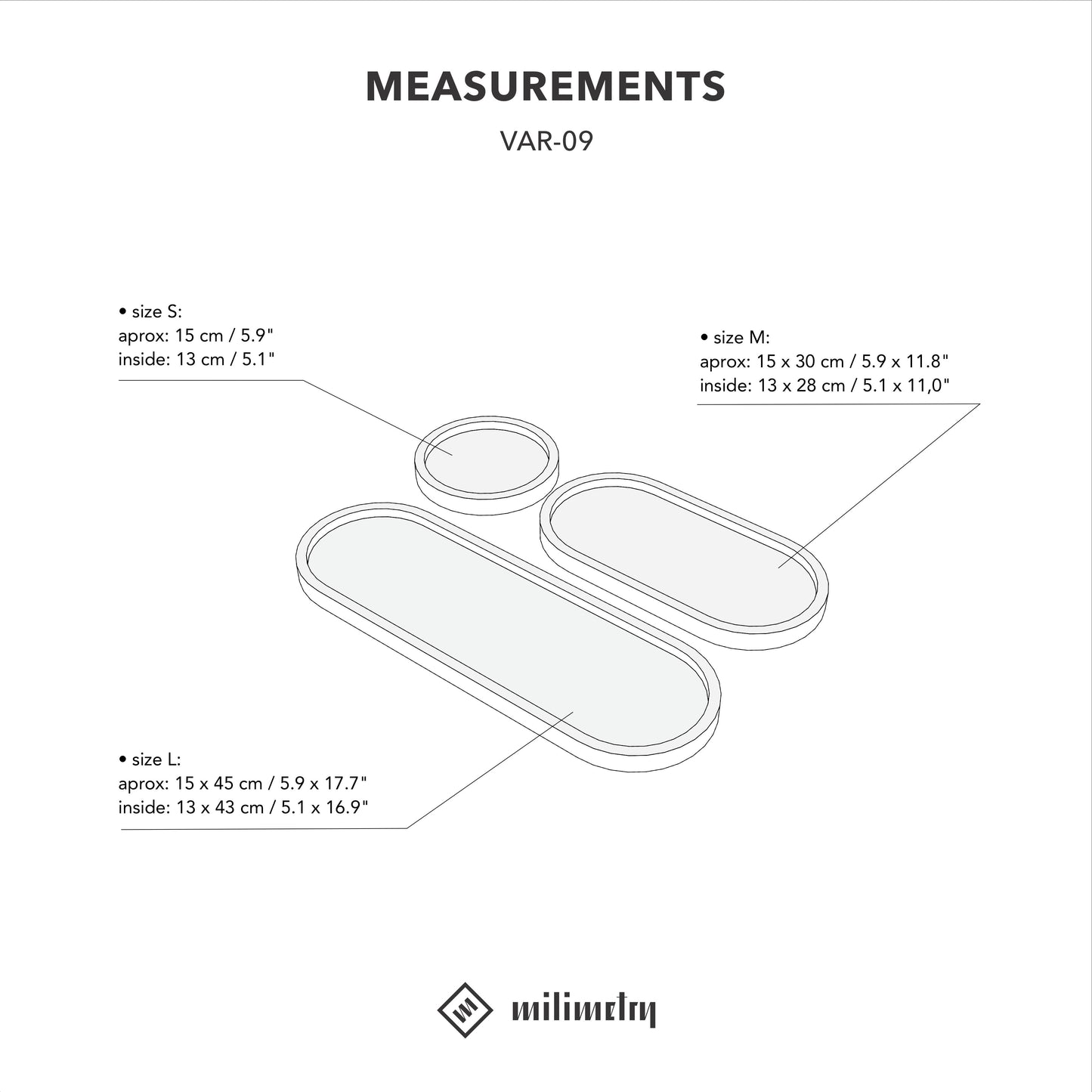 Oval display trays VAR-09-NT | set of 3 sizes | great for jewelry, stationery, pins, small products