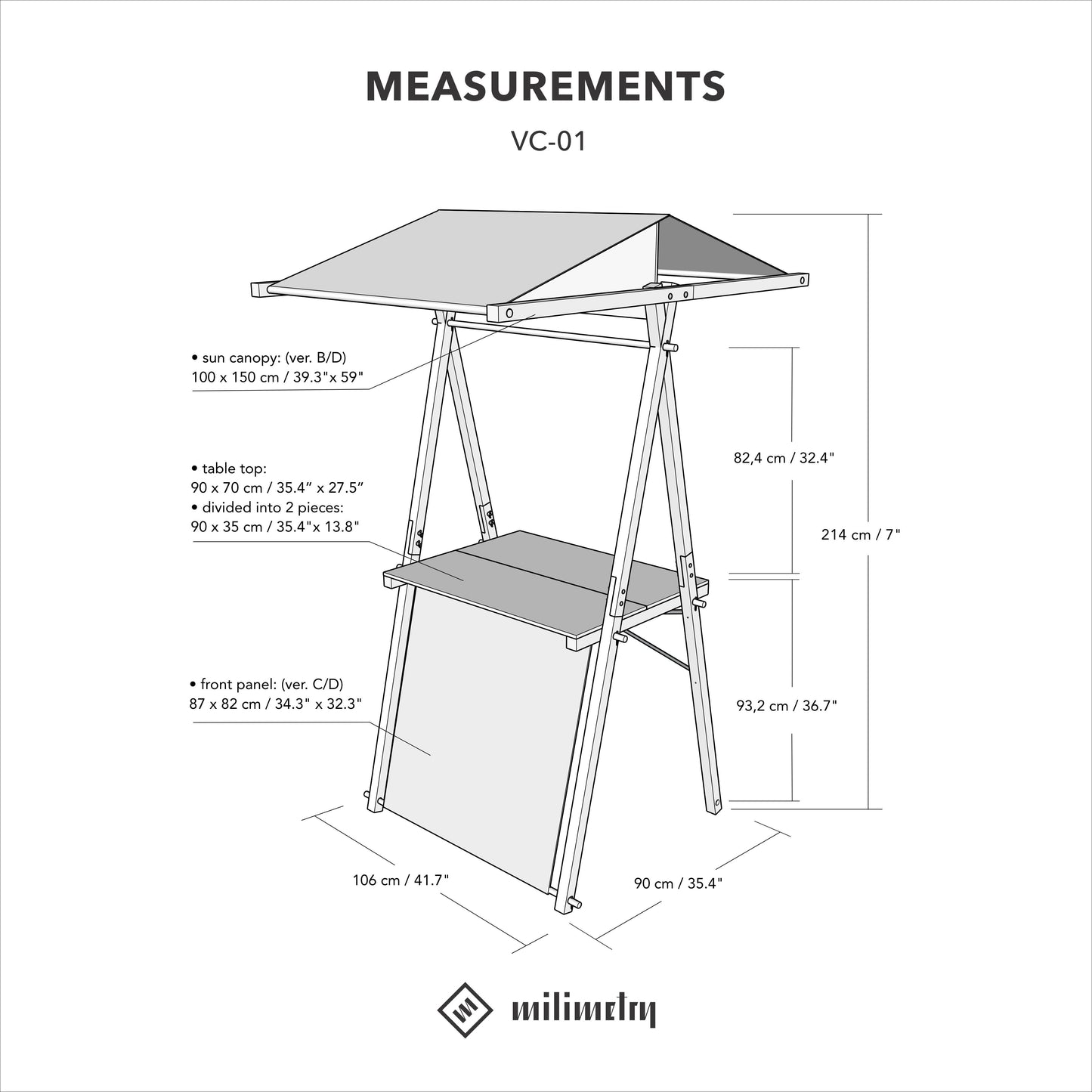 Serving station VC-01-CF in coffee color with front panel and sun canopy options, reusable wooden display, market stand