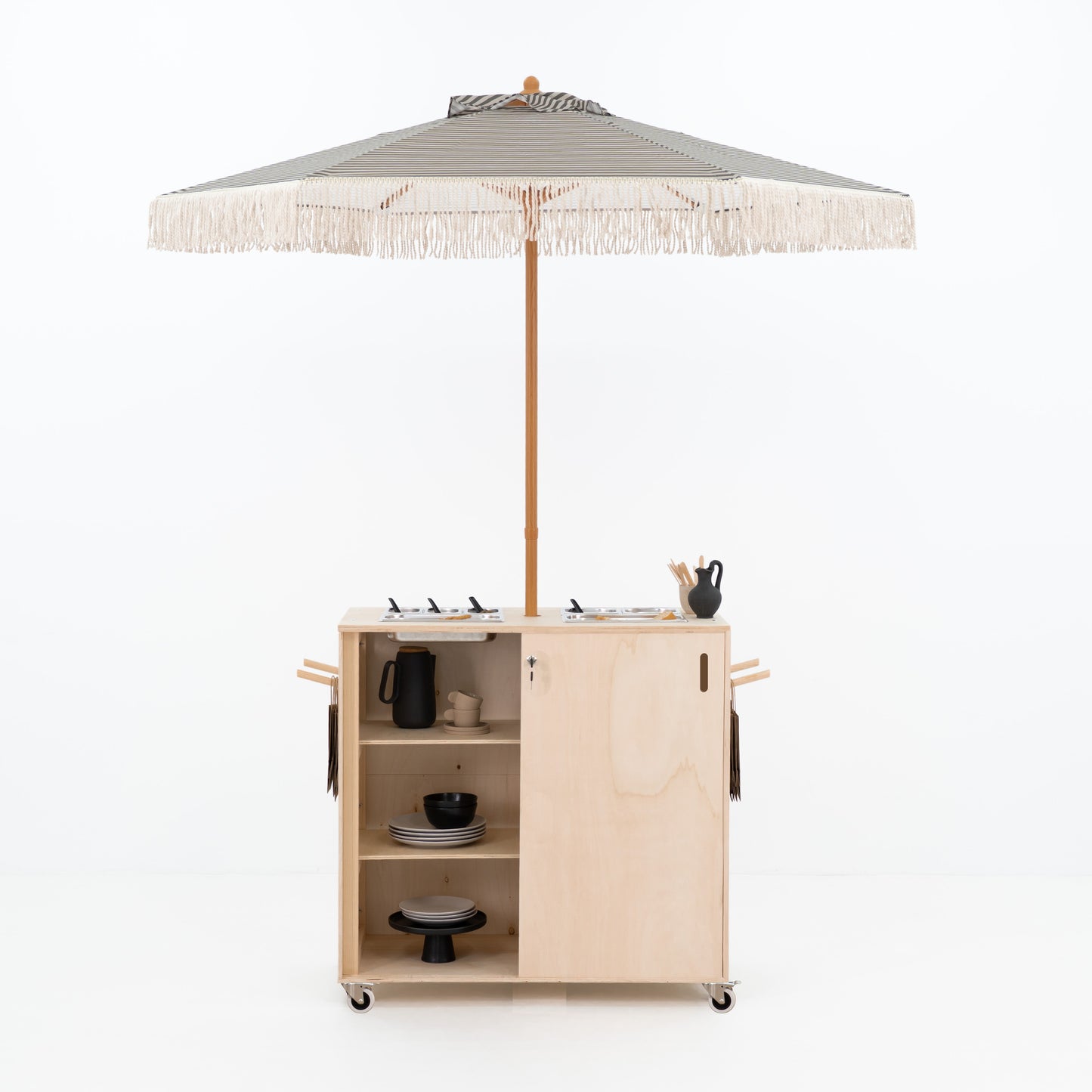 Chariot de restauration mobile avec parapluie VC-08-A-W-NT | couleur naturelle