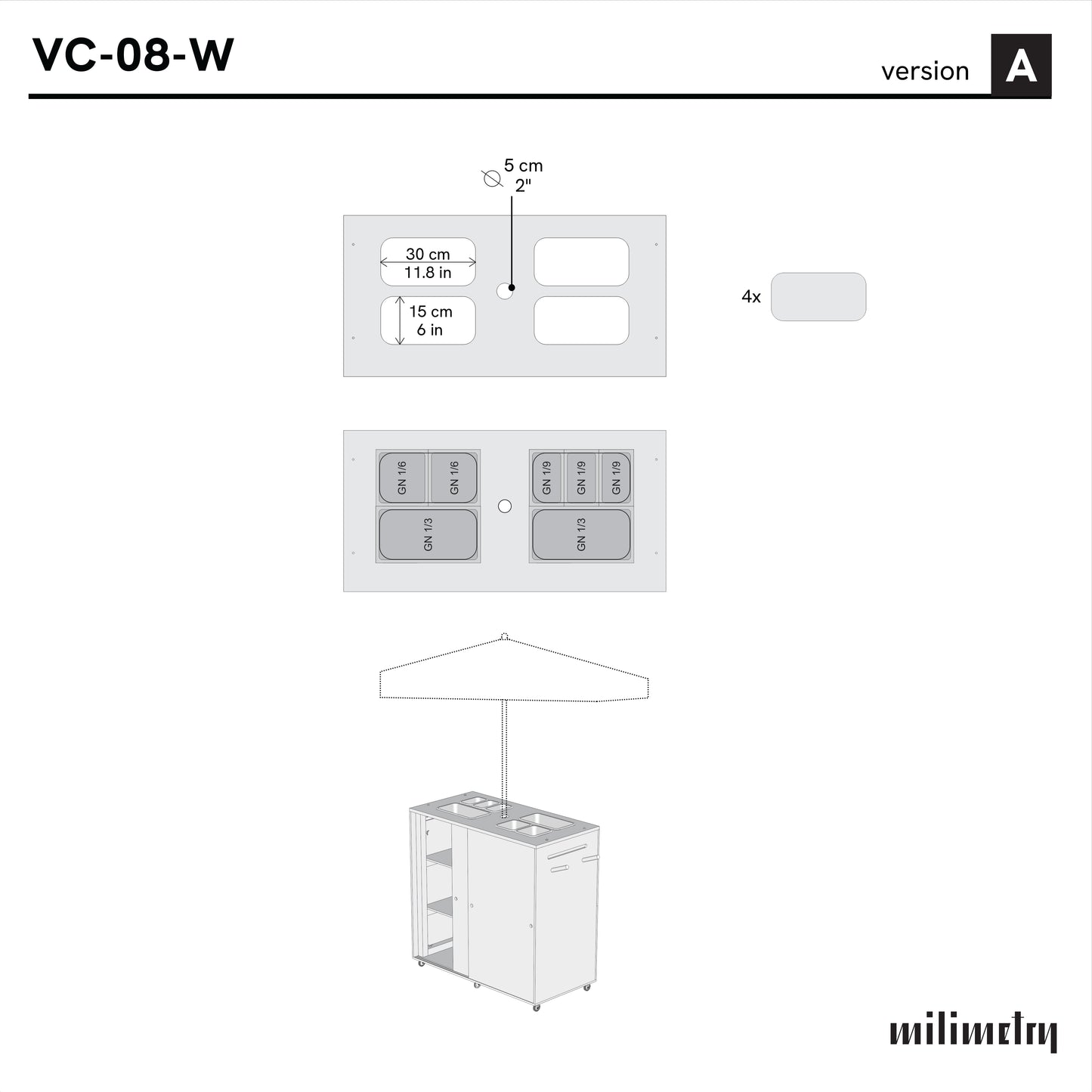 Mobile Catering Cart with Umbrella Cutout VC-08-A-W-NT | natural color