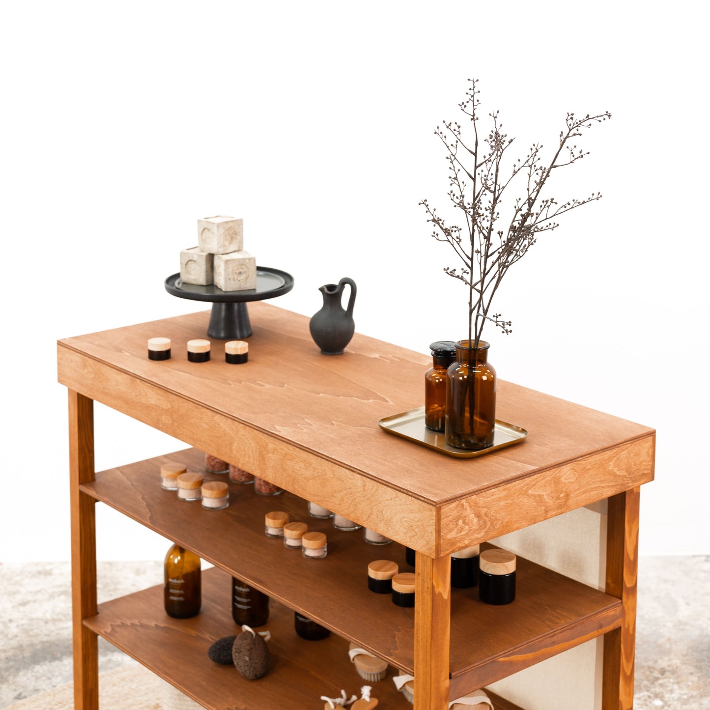 Vendor table with shelves VC-10-C-W-CF | coffee color