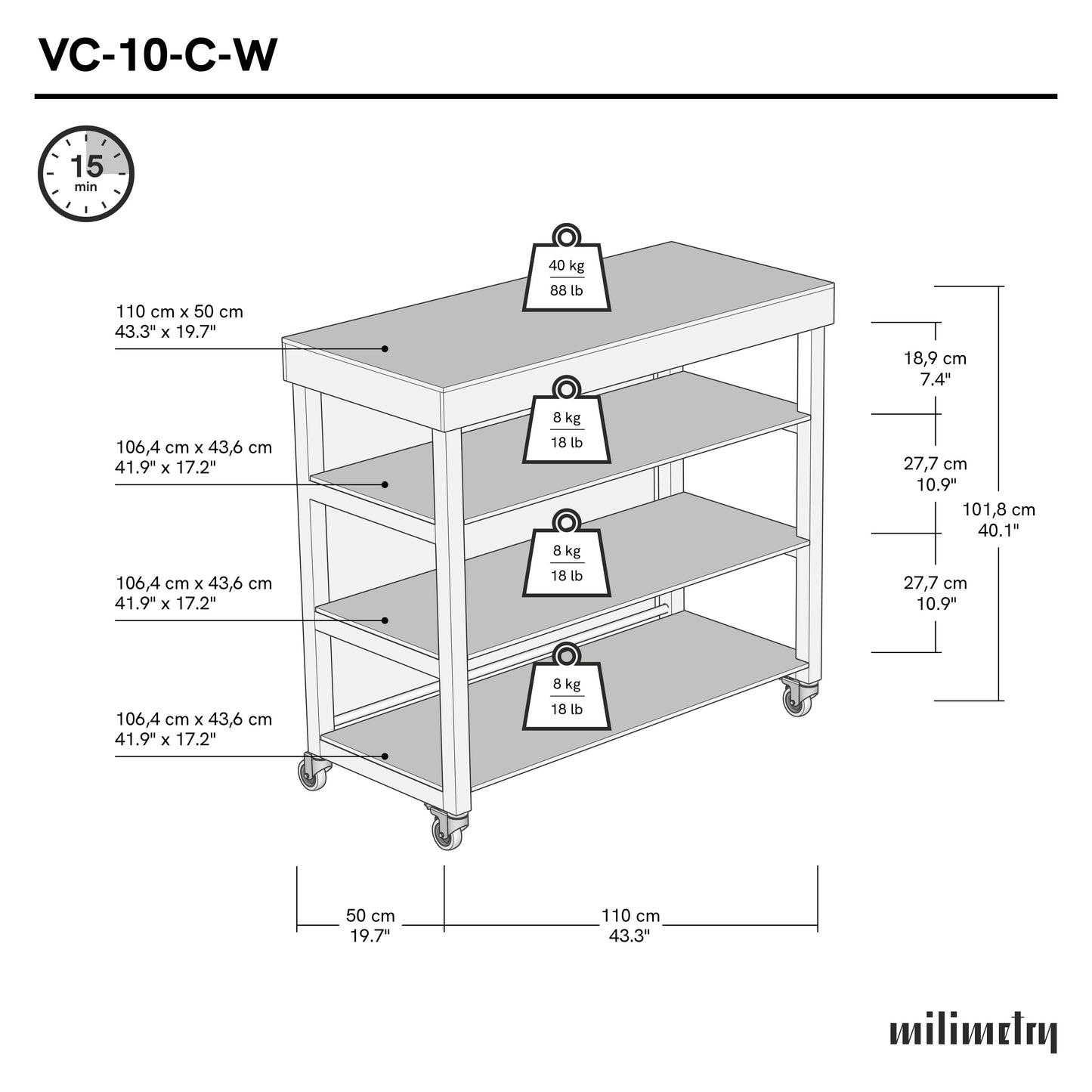 Vendor Table With Shelves VC-10-C-W-CF | coffee color