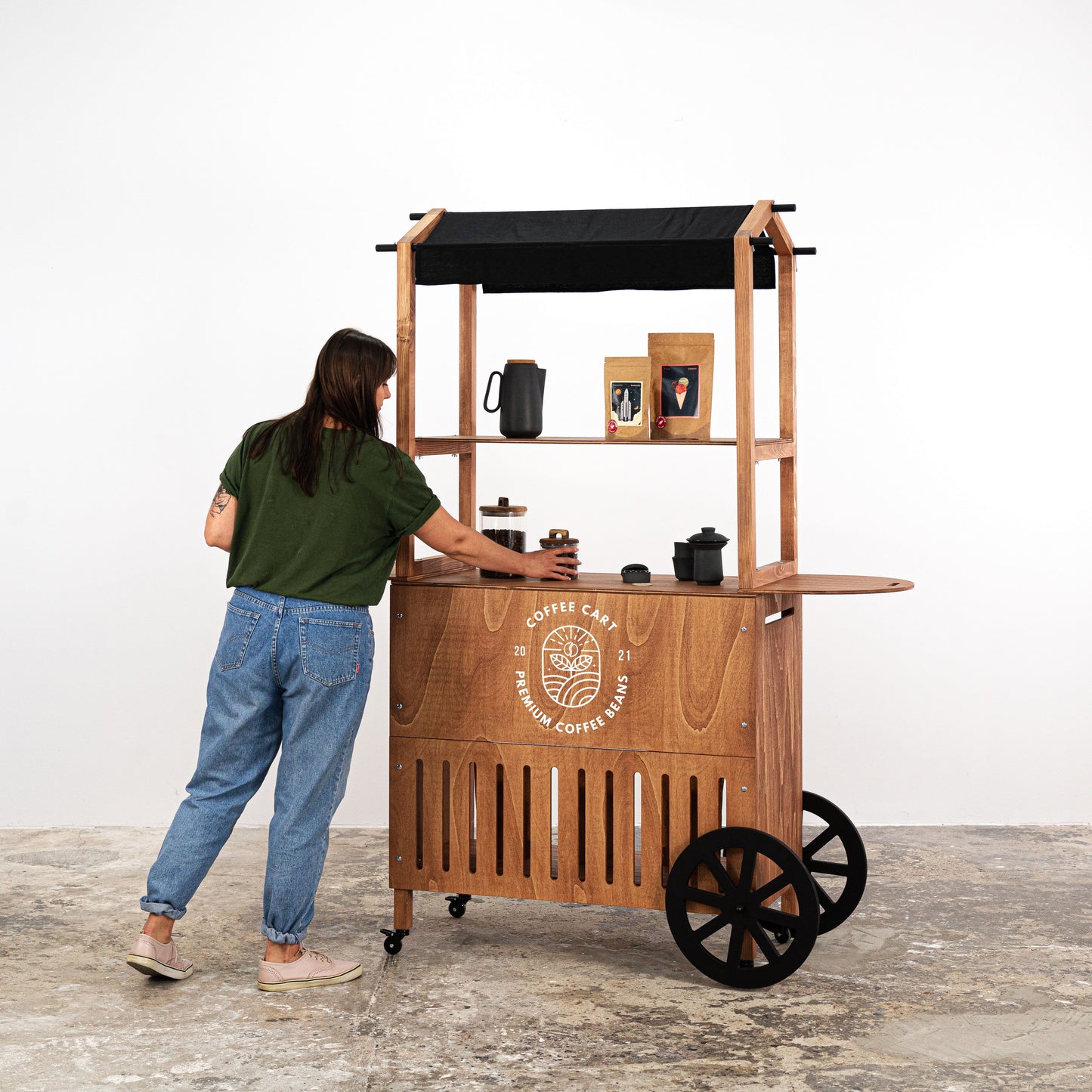 Display cart VC-11-W-CF Coffee | collapsible portable vendor display with storage