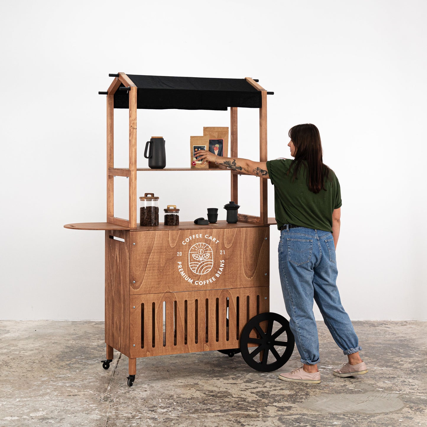 Display cart VC-11-W-CF Coffee | collapsible portable vendor display with storage