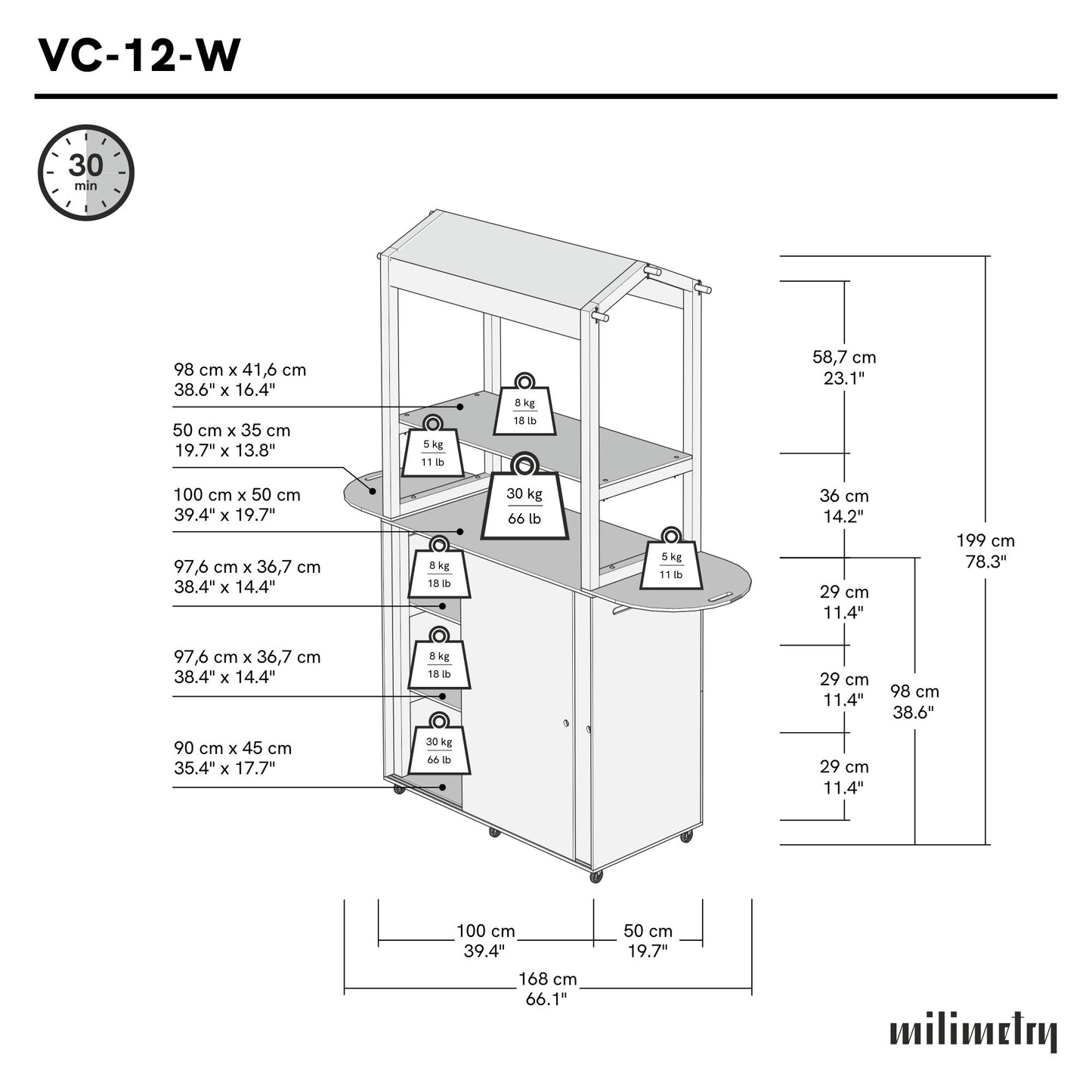 Mobile Bar VC-12-W-BL | Farbe schwarz